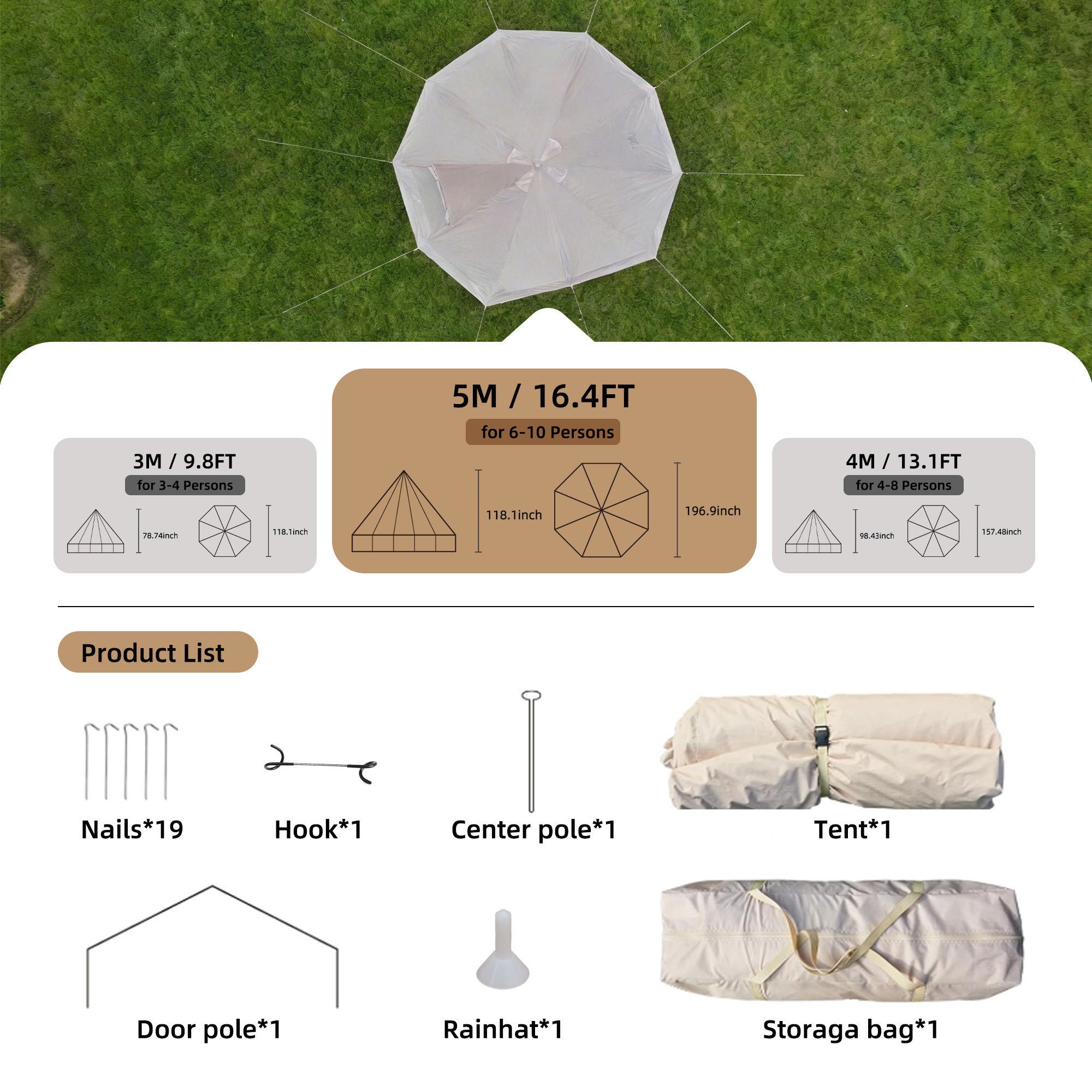 4 Season Bell Tent 16.4FT Waterproof Glamping Yurt