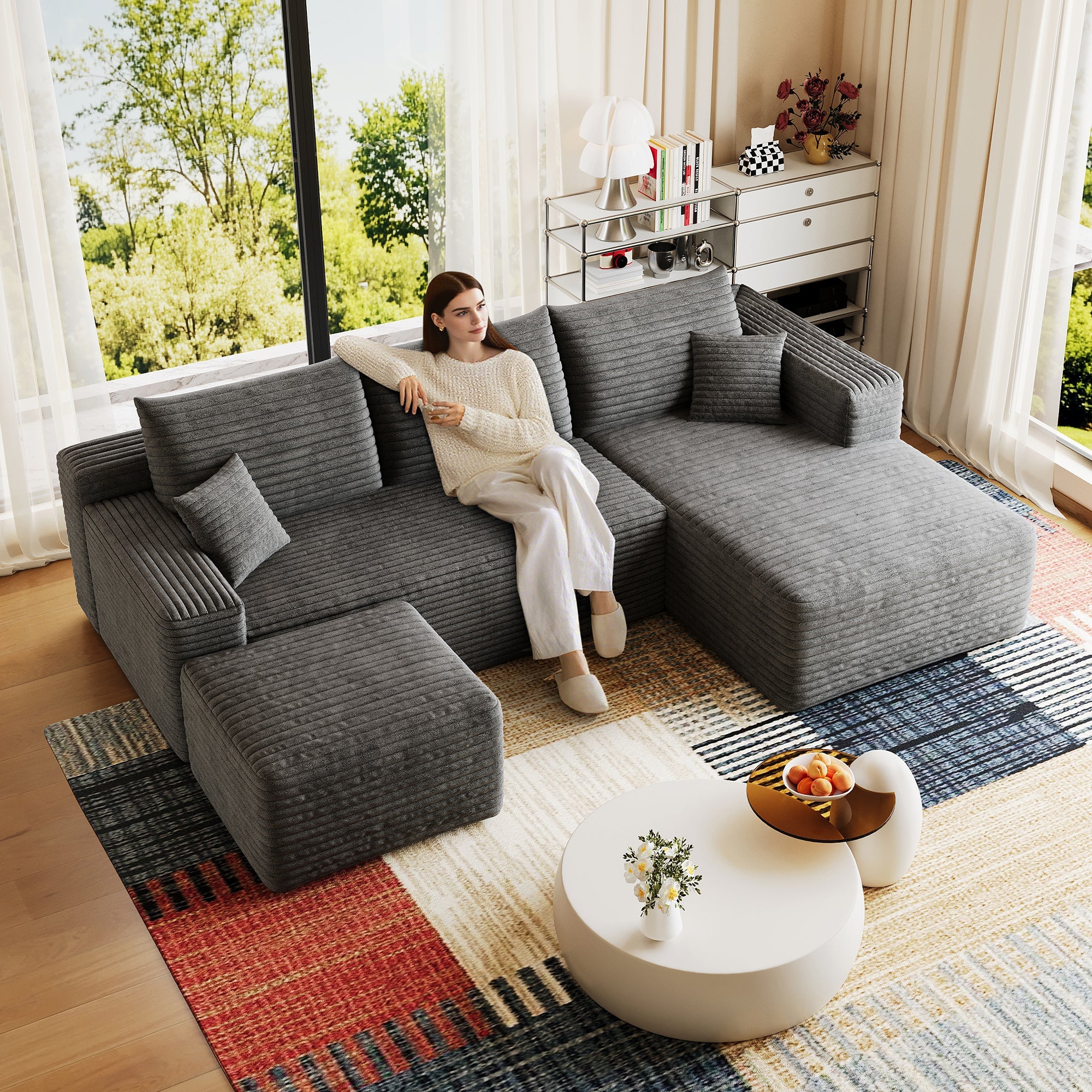 95" Cloud Sectional Sofa with Ottoman
