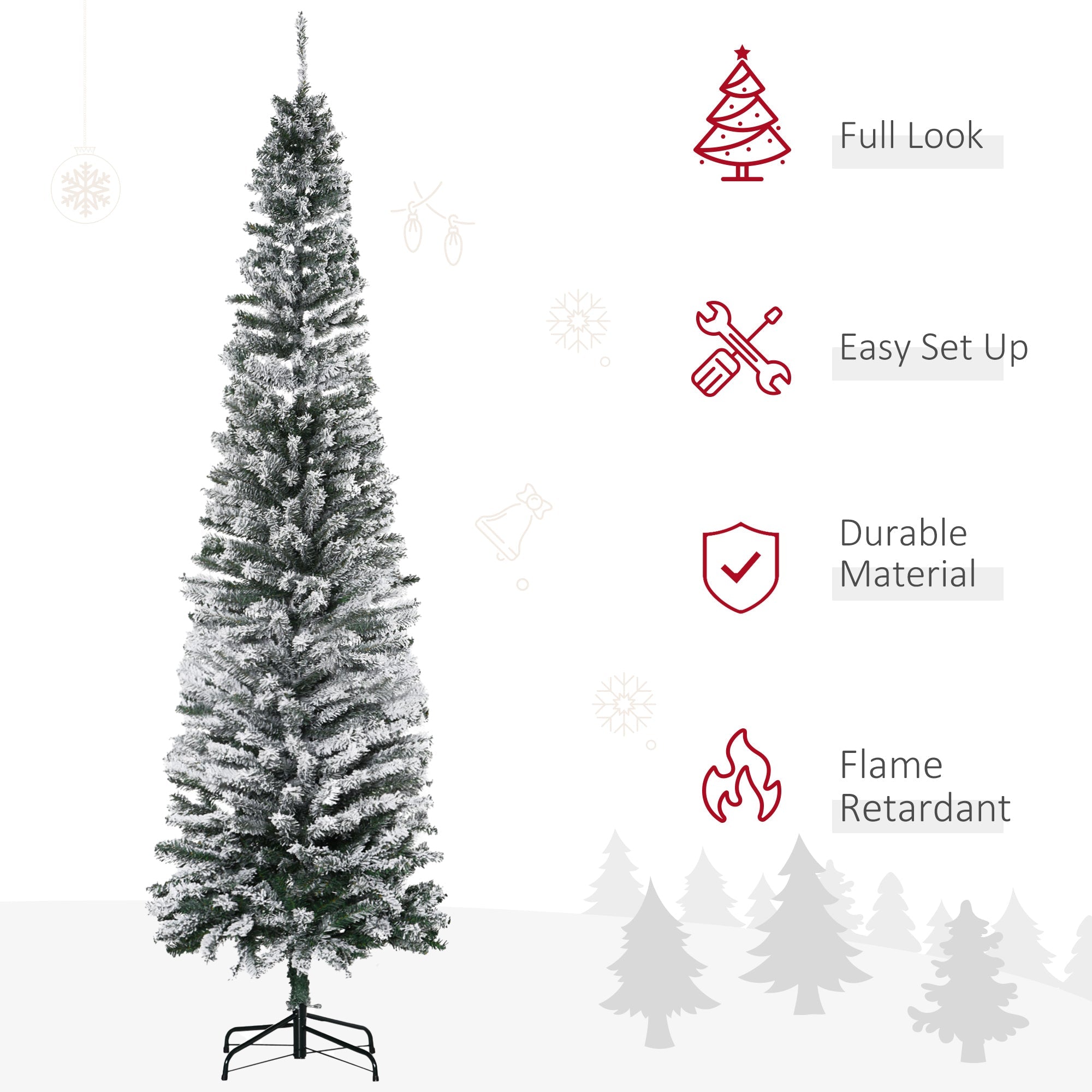 HOMCOM 7.5' Tall Unlit Snow-Flocked Slim Artificial Christmas Tree