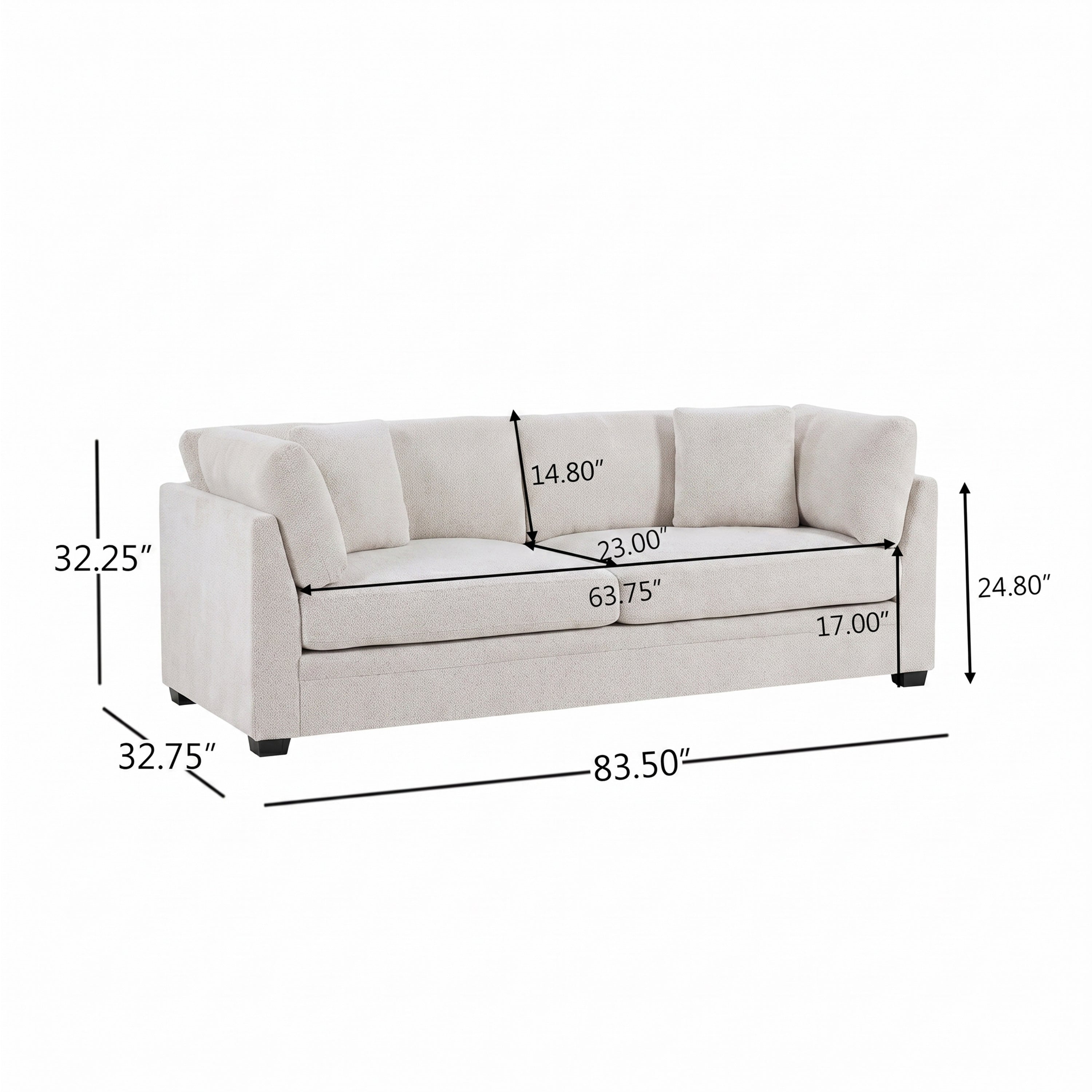 83.5" Modern Flared Arms Sofa (Beige)