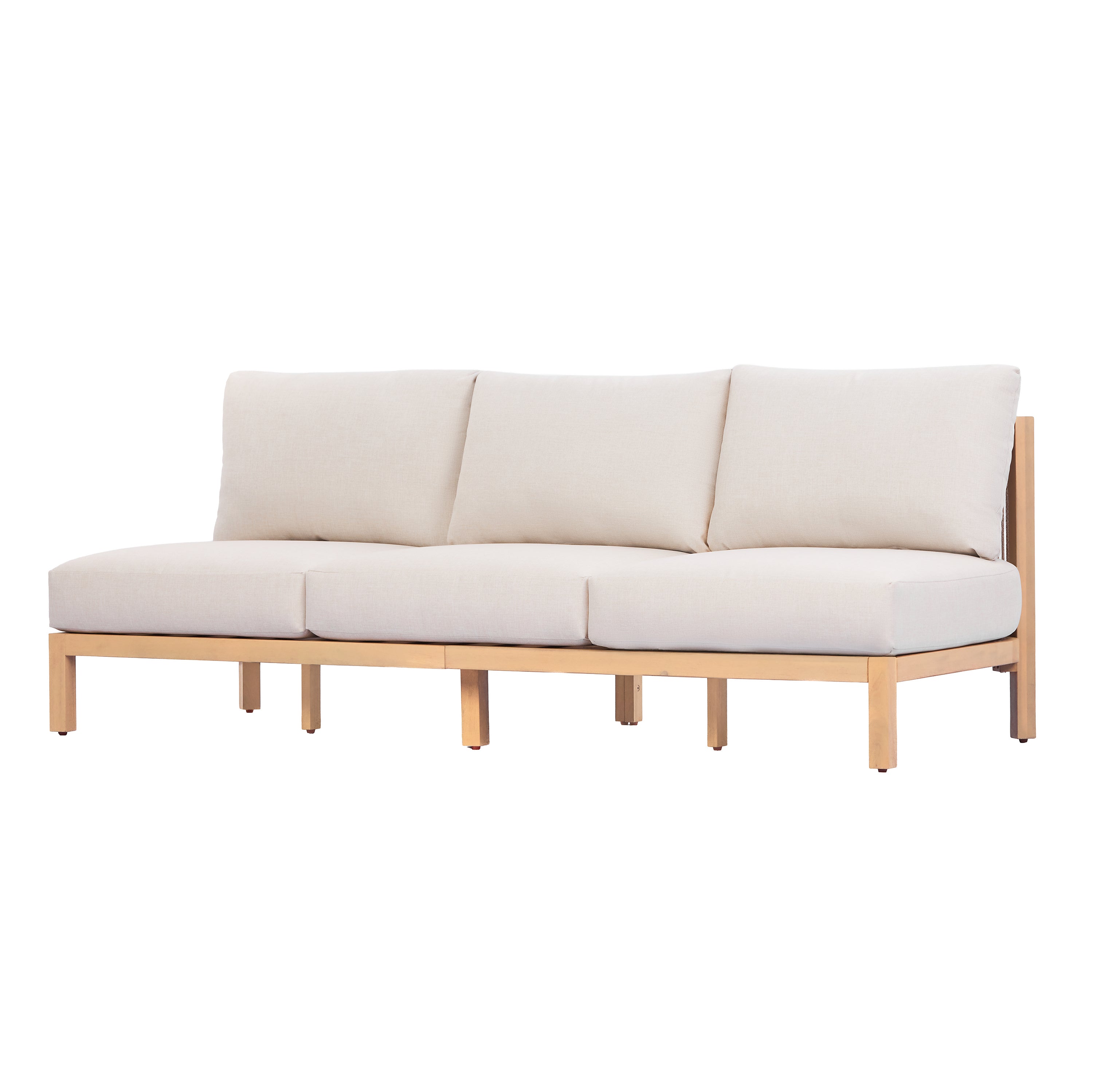 73.23" Outdoor Acacia Wood Frame Rope-Braided Backrest Three-Seater Sofa