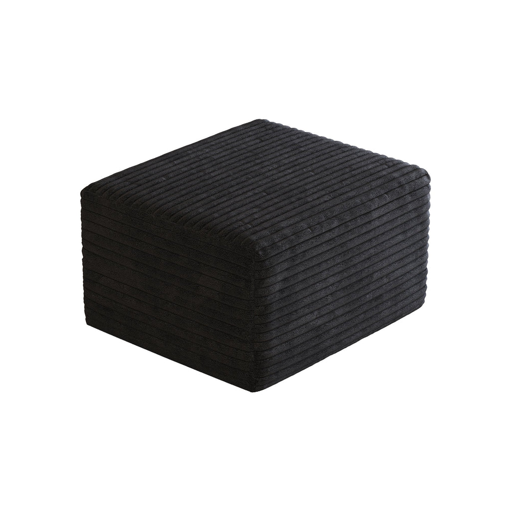 Black Plush Corduroy Sofa Ottoman - No Assembly Required