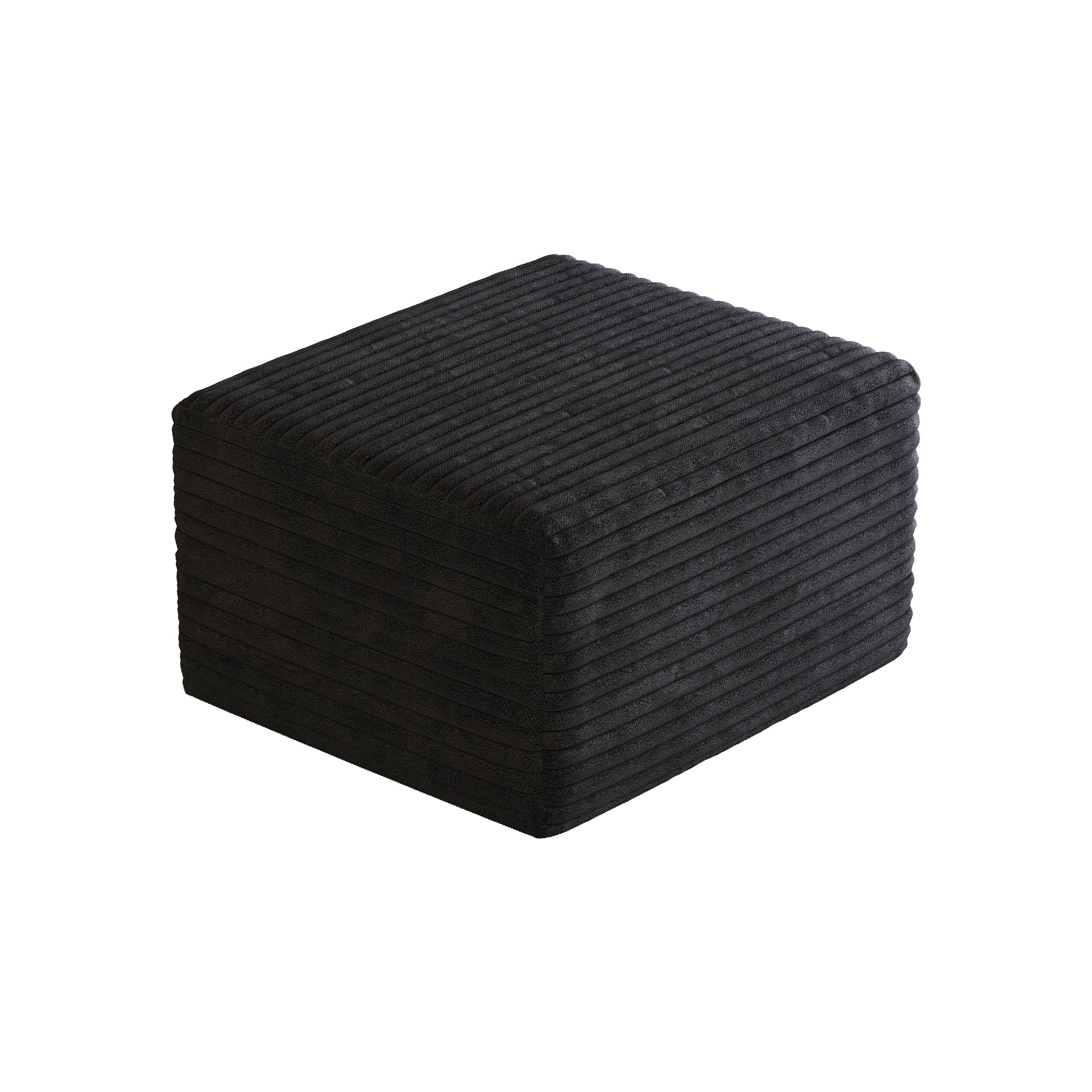 Black Plush Corduroy Sofa Ottoman - No Assembly Required
