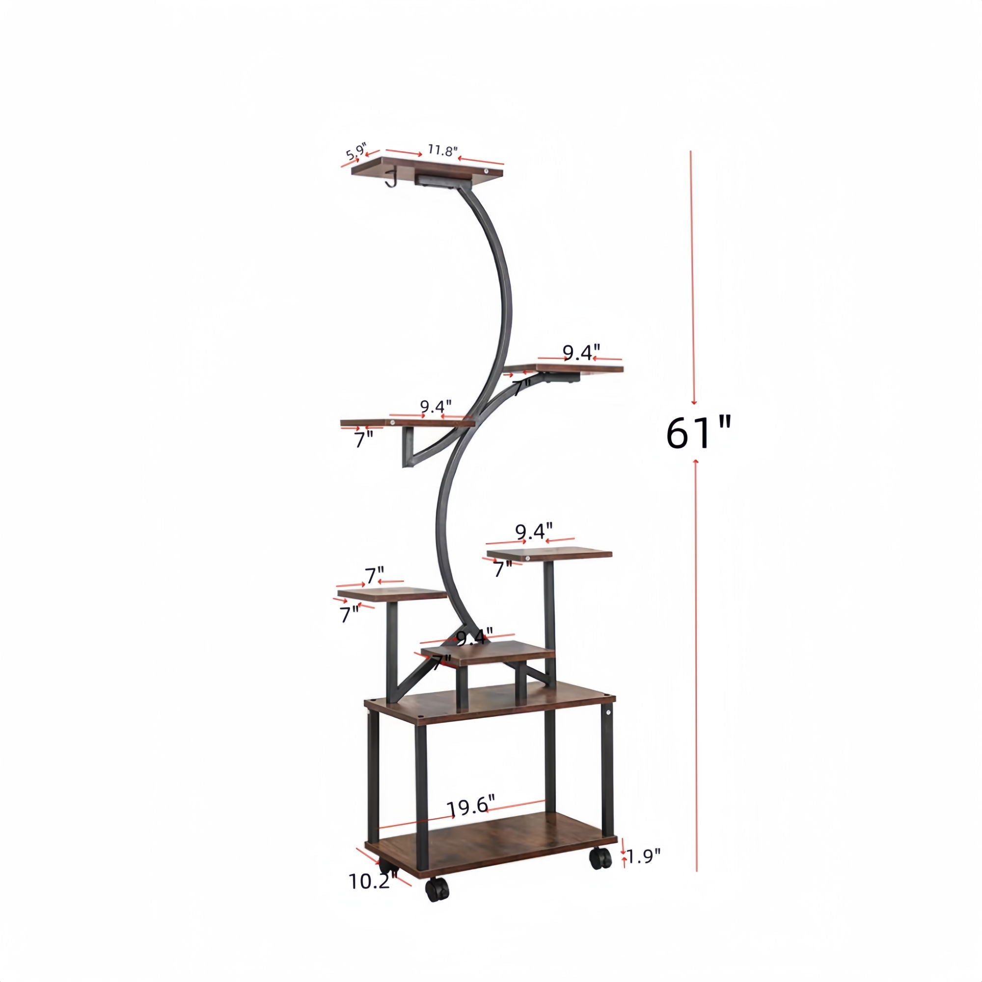 8 Tier Indoor Plant Stand With Grow Lights, S Shaped Metal Shelf For Multiple Plants - Black / Dark Walnut