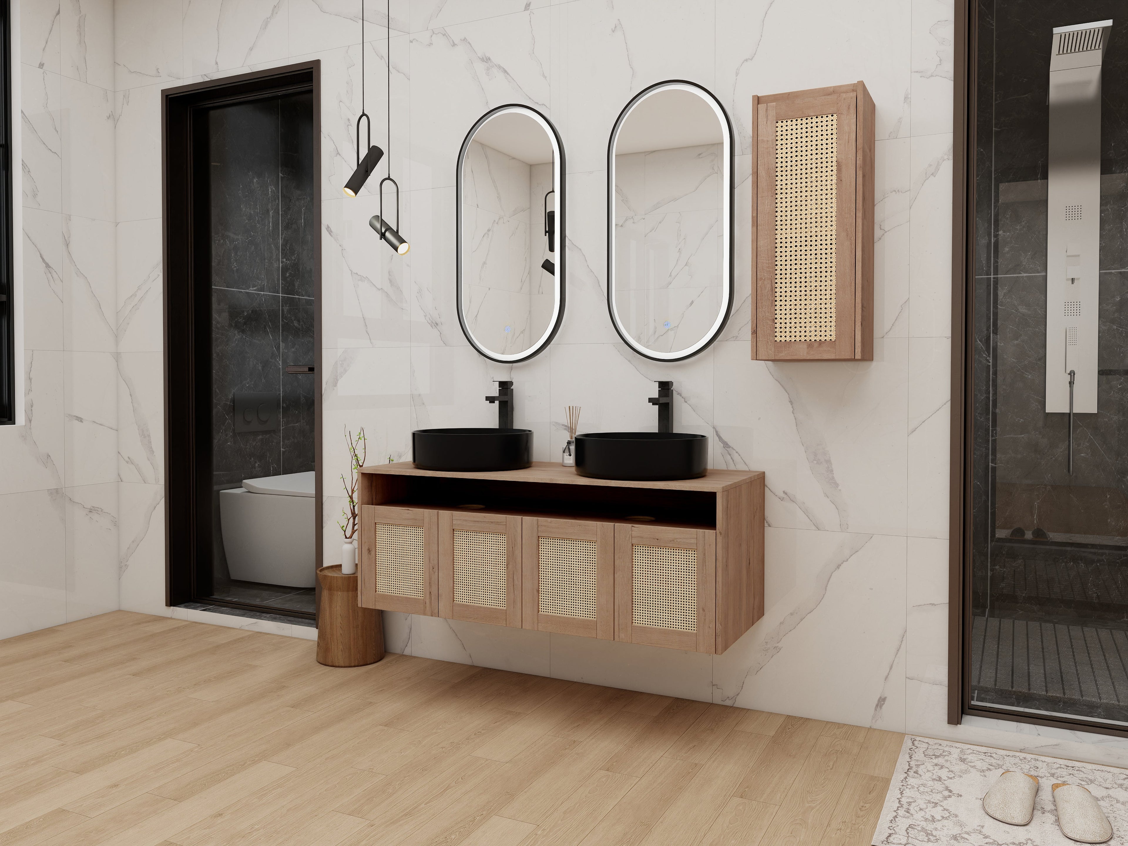 48" Bathroom Vanity with Ceramic Art Sink and Side Cabinet