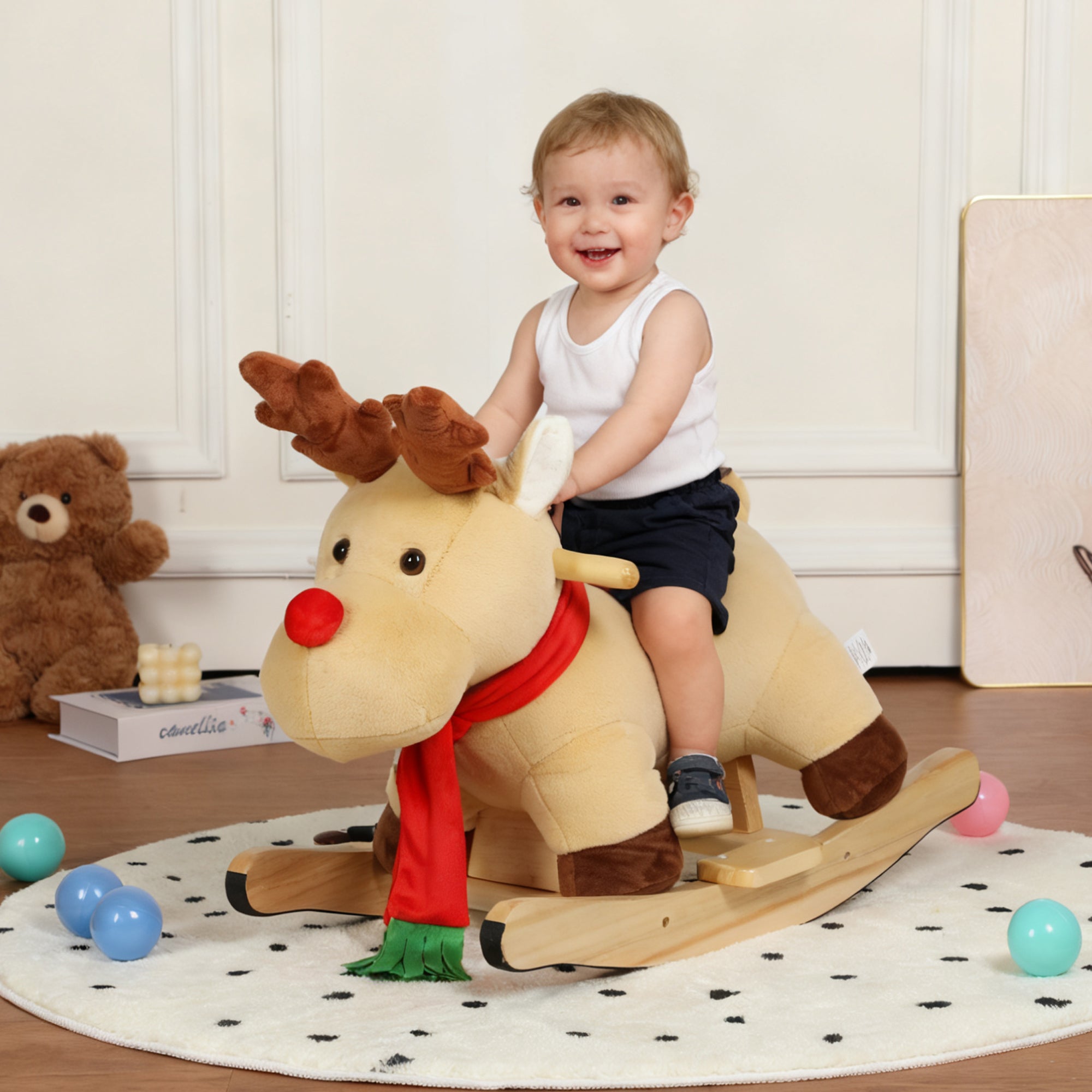 Kids Ride-On Rocking Horse Toy with Jingle Bells