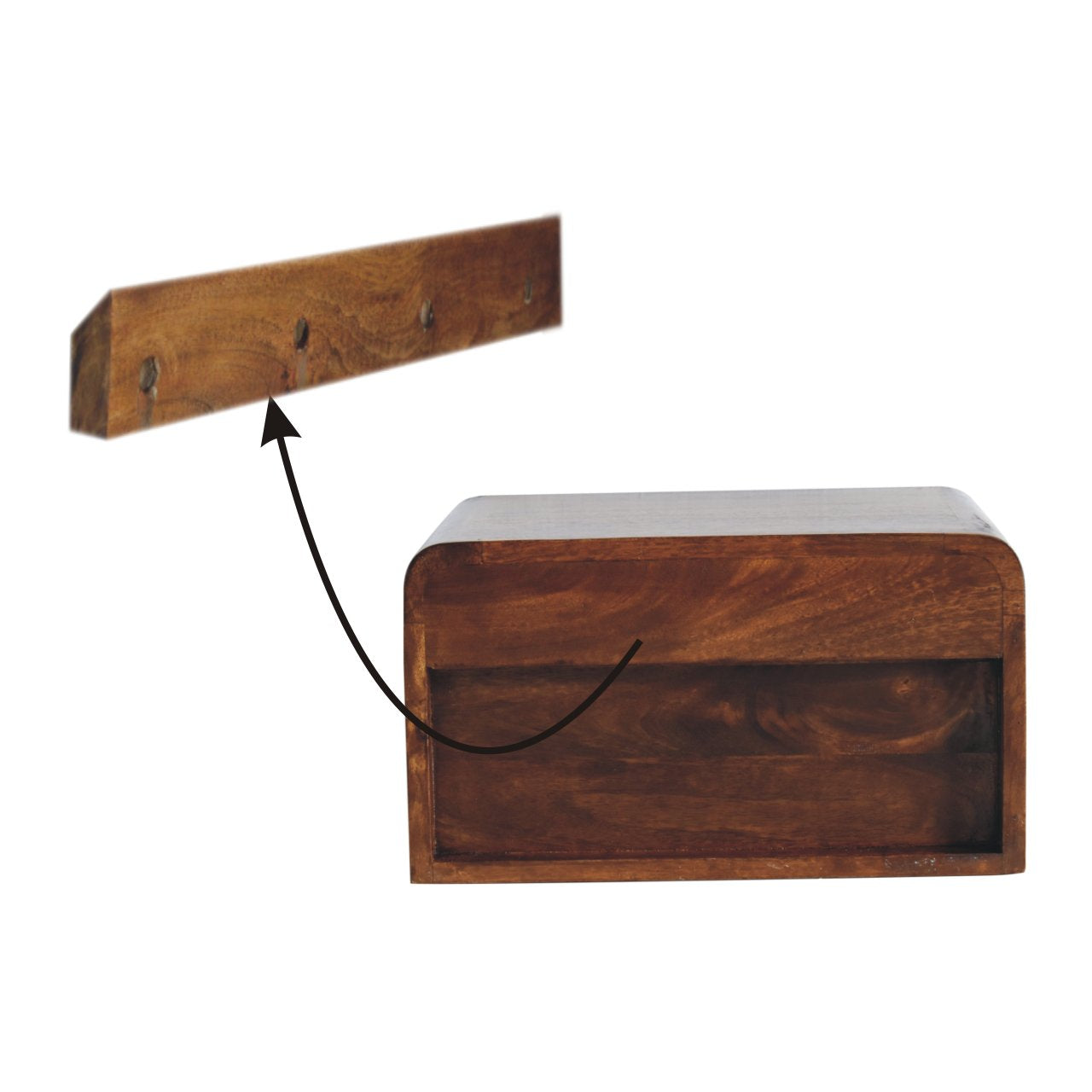 Chunky Chestnut Floating Bedside, 1-Drawer, 1 Open Slot