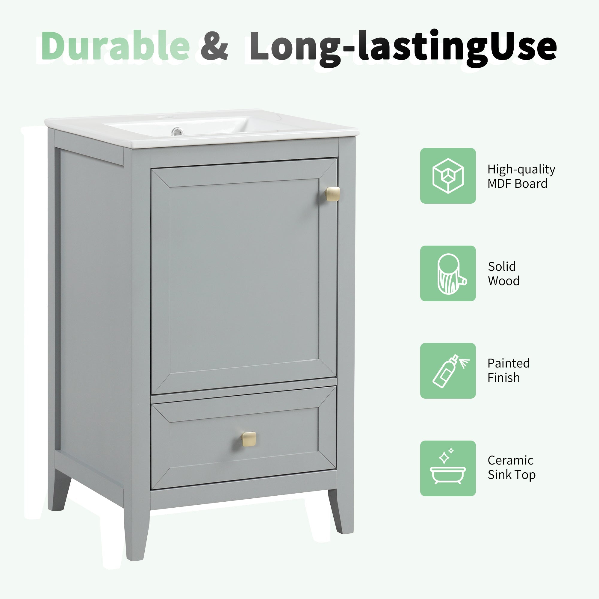 20" Bathroom Vanity with Sink, Storage Rack, and Soft Closing Door - Grey
