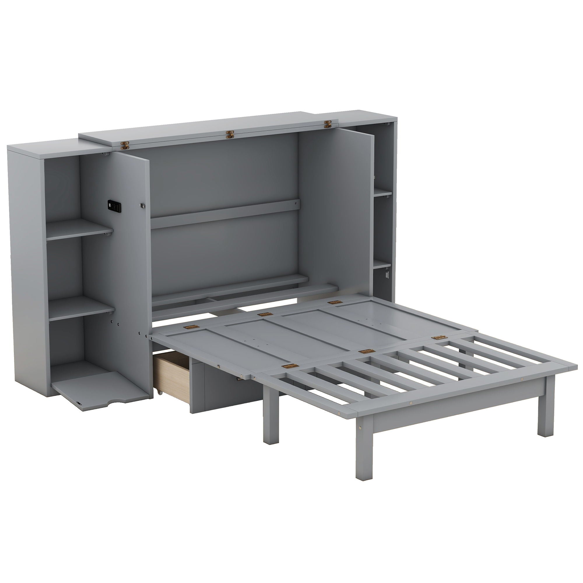 Murphy Bed With Shelves, Drawers And USB Ports