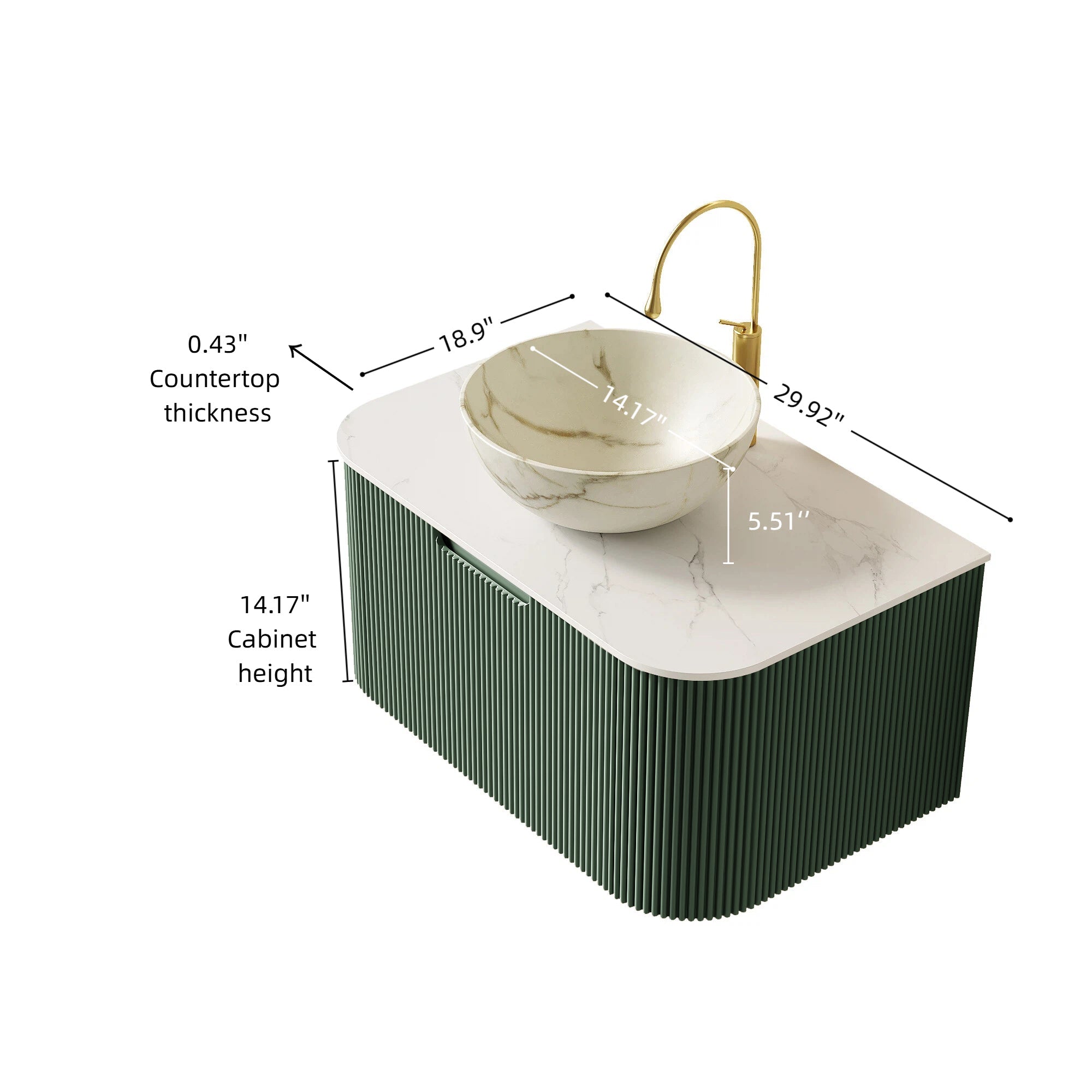 DINA 30" Bathroom Vanity & Sink, Floating Curved Edges