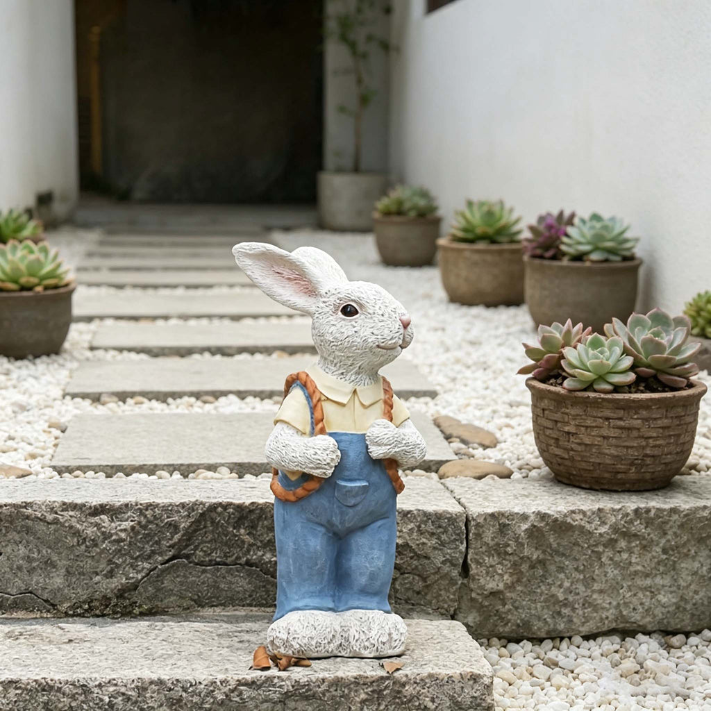 Simulated Couple Rabbit Statue Flower Pot Ornament