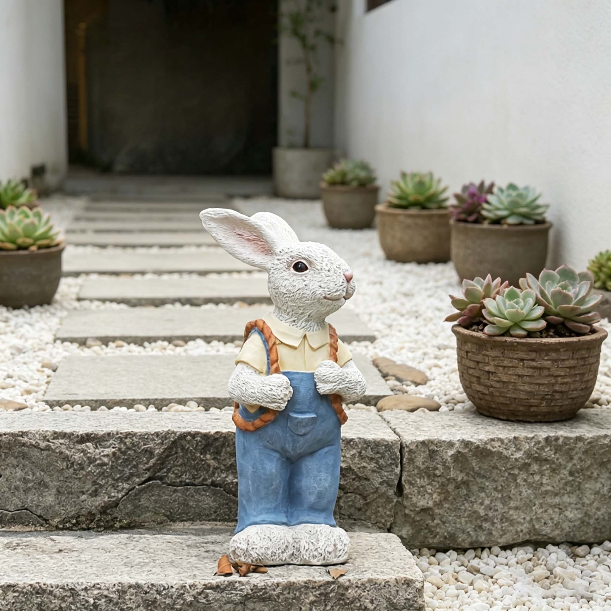 Simulated Couple Rabbit Statue Flower Pot Ornament