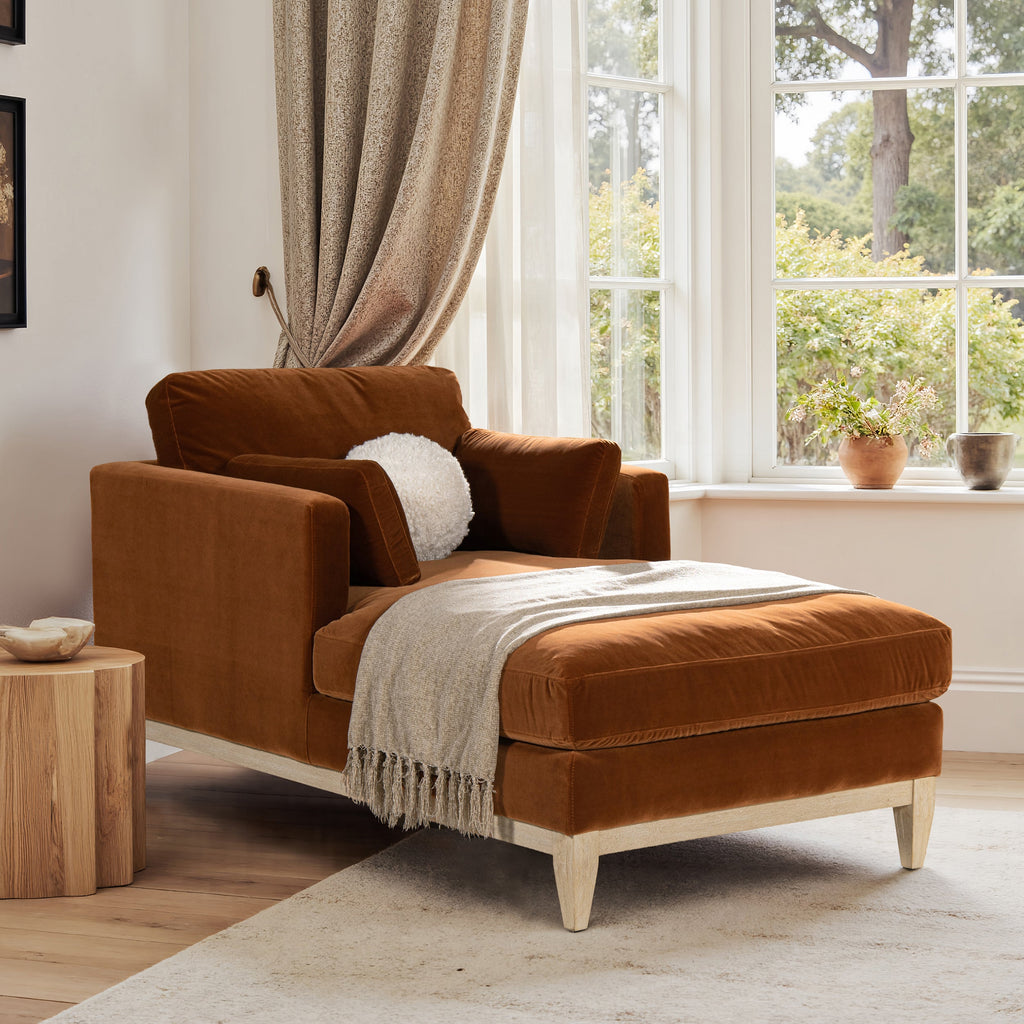 Knox 65" Modern Farmhouse Chaise Lounge Chair, Burnt