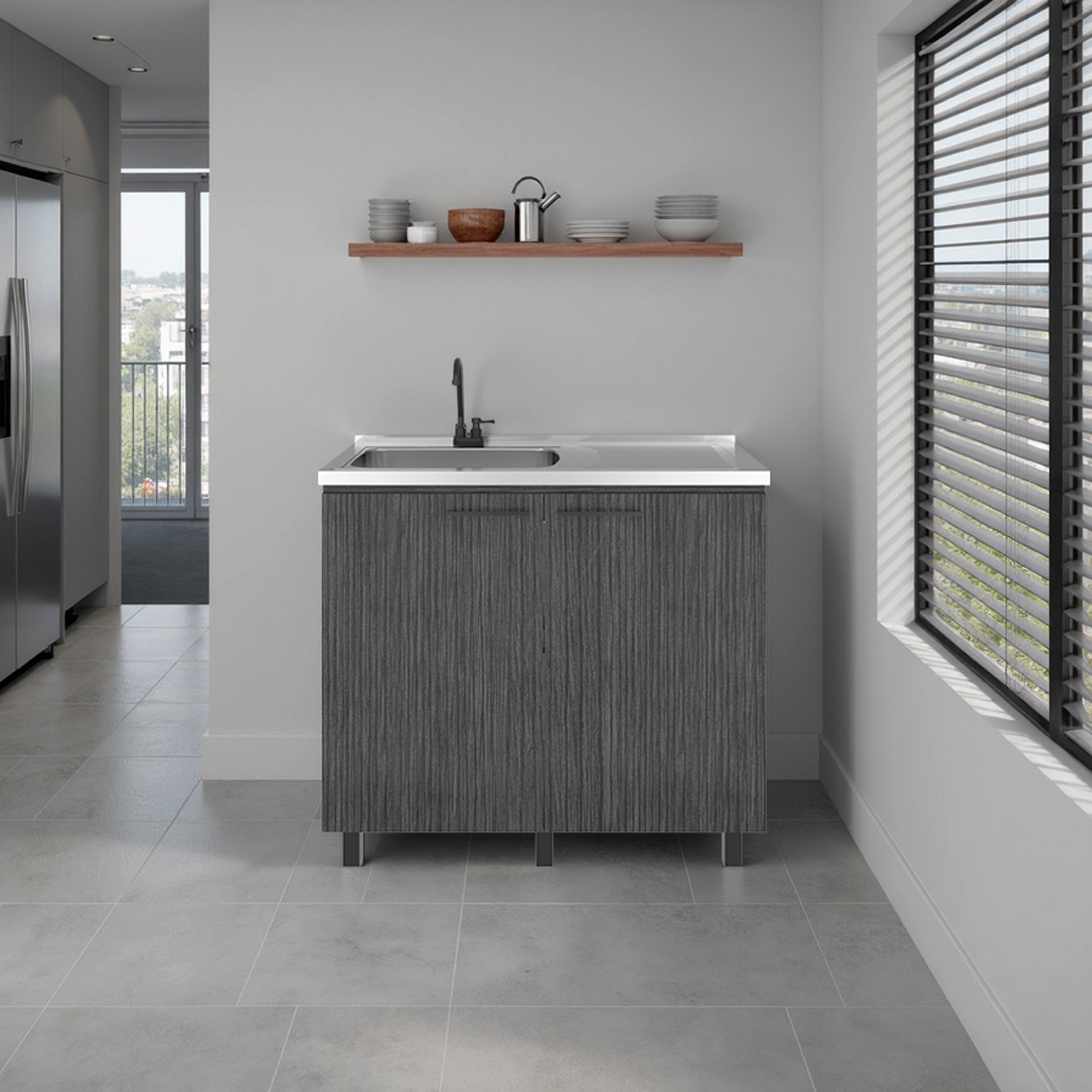 Alatna Freestanding Utility Base Cabinet with Stainless Steel Countertop