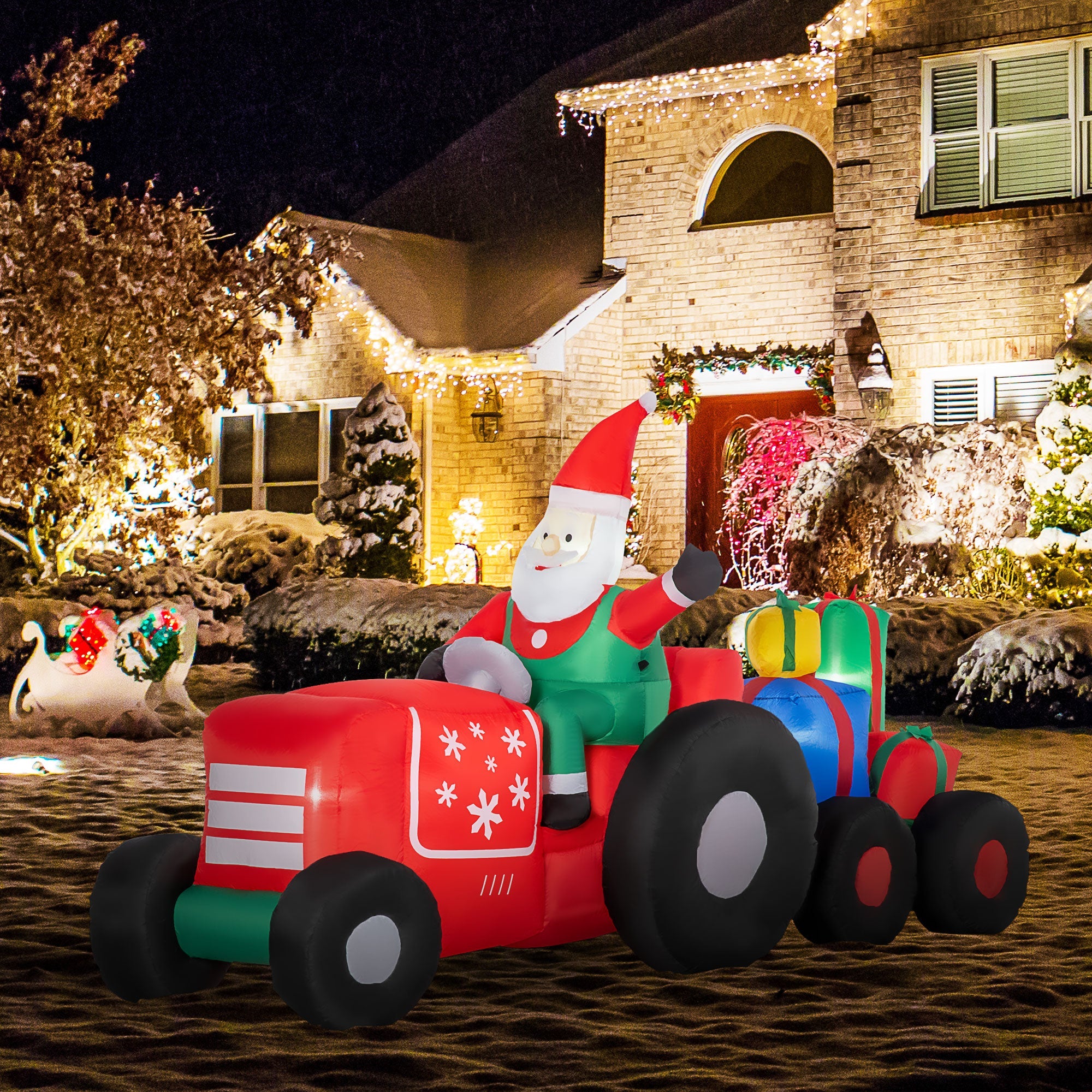 Outsunny 9ft Christmas Inflatable Santa Claus Trailer