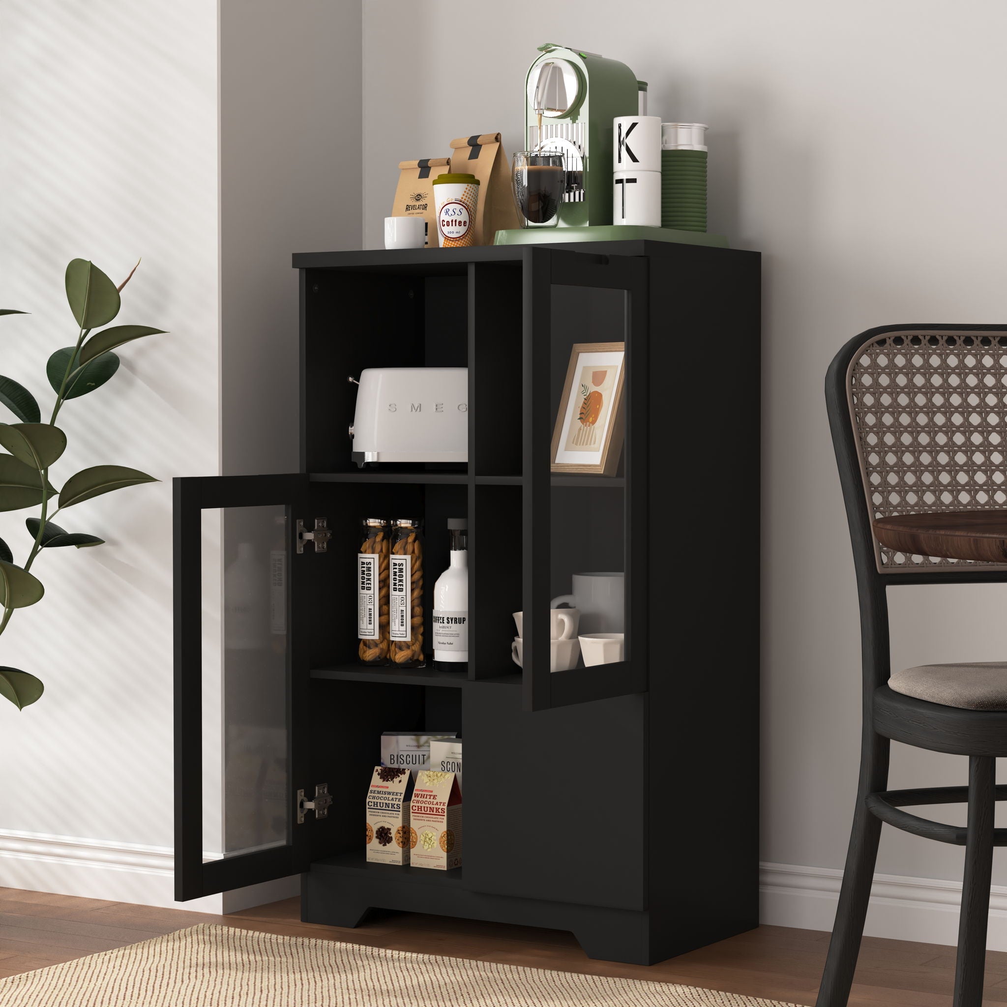 Modern Cabinet With Glass Doors And Drawer