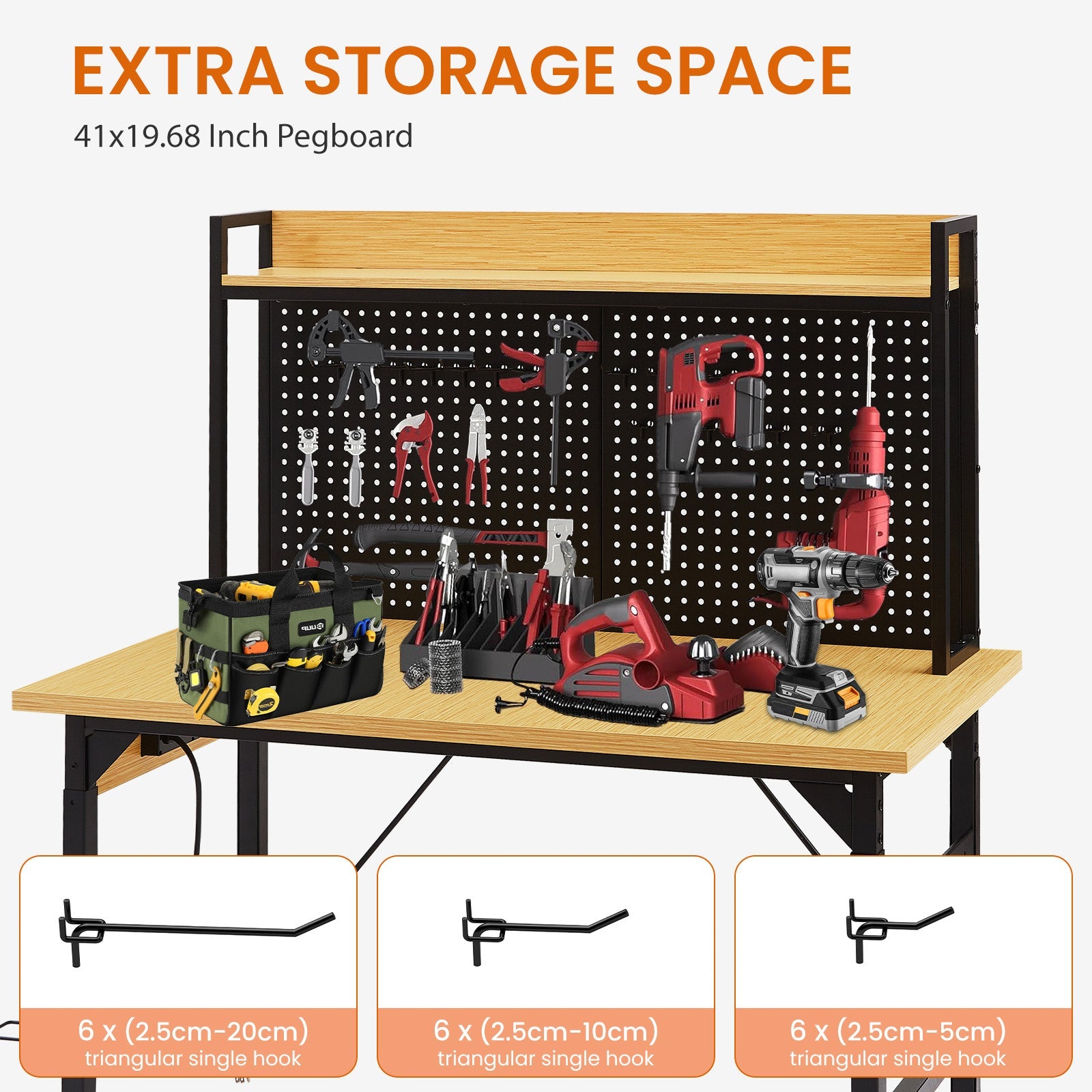 48" Adjustable Workbench with Pegboard