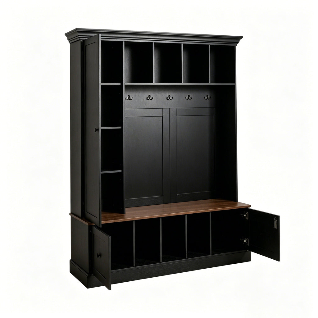 Vibe Haus 62.2'' Farmhouse Hall Tree with Shoe Storage Bench