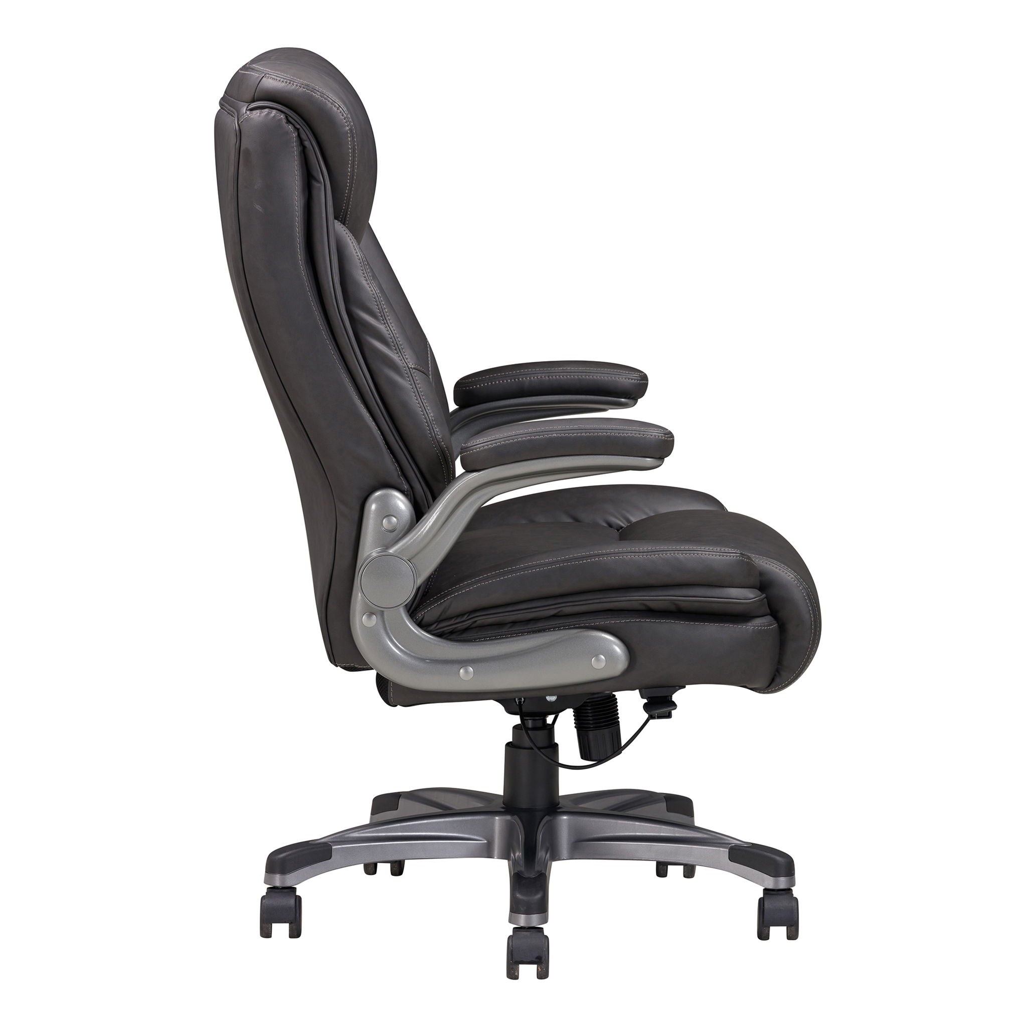 Bonded Leather Upholstered Office Chair With Adjustable Height And Armrest - Gray
