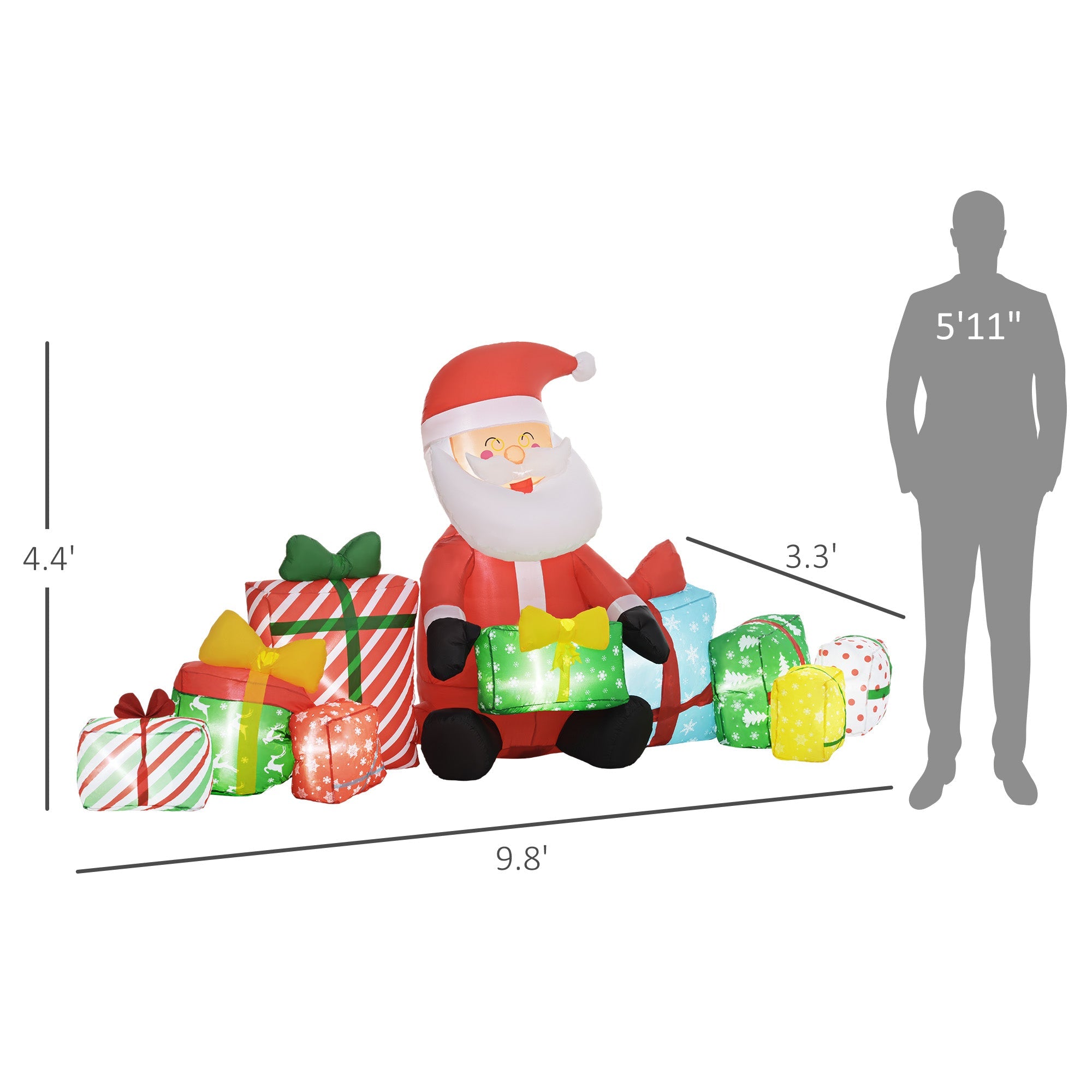 Outsunny 4.4' Christmas Inflatables Santa Claus and Gift Boxes