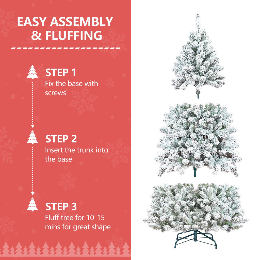 7FT Flocked Christmas Tree with Pine Cones