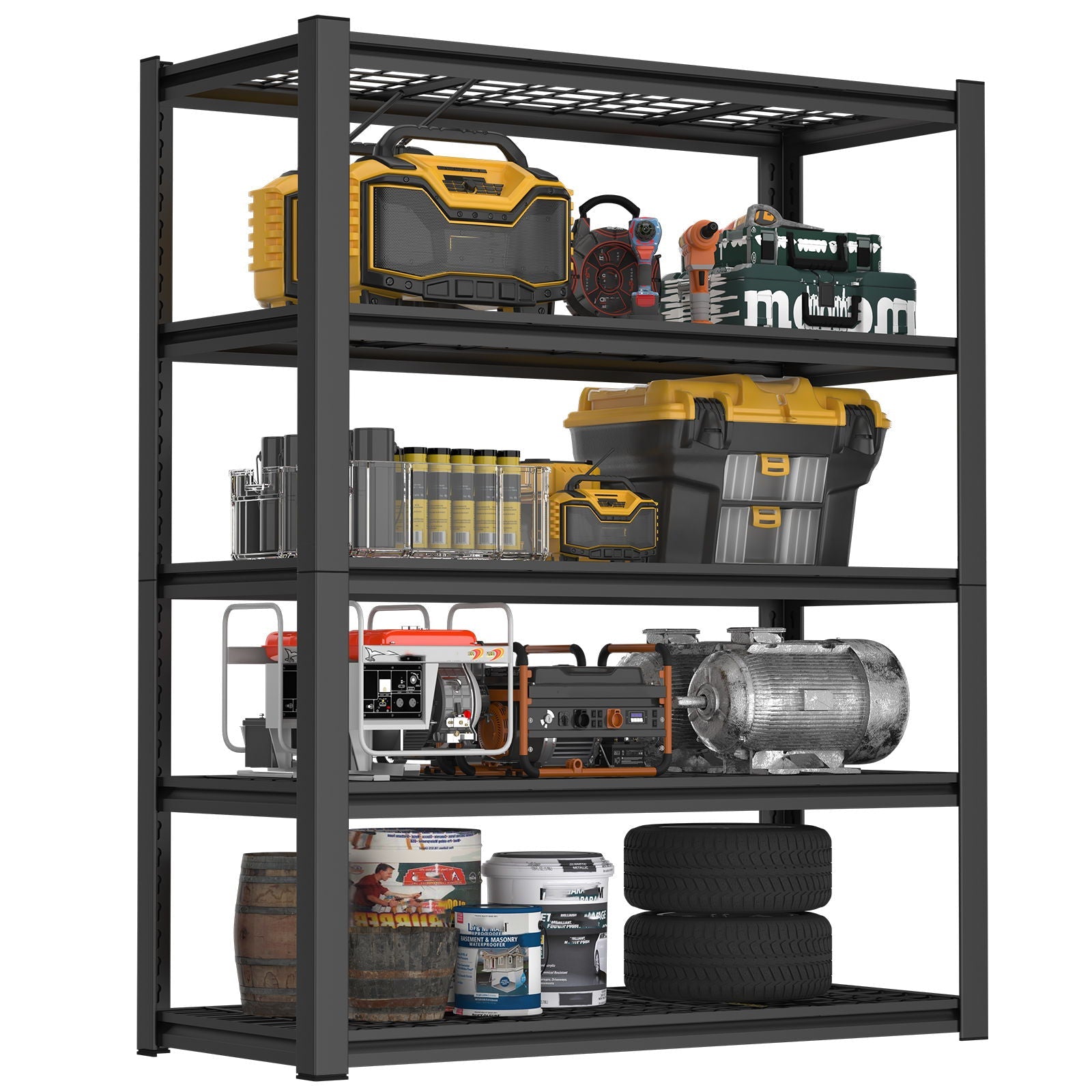 Garage Storage Rack, 5 Layer Adjustable Shelving Unit For Warehouse - Black