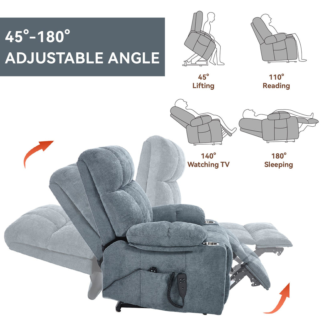 Grey Chenille Power Lift Recliner Chair