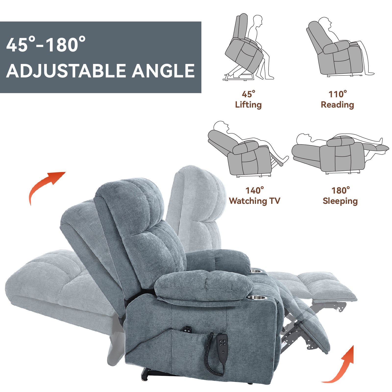 Grey Chenille Power Lift Recliner Chair