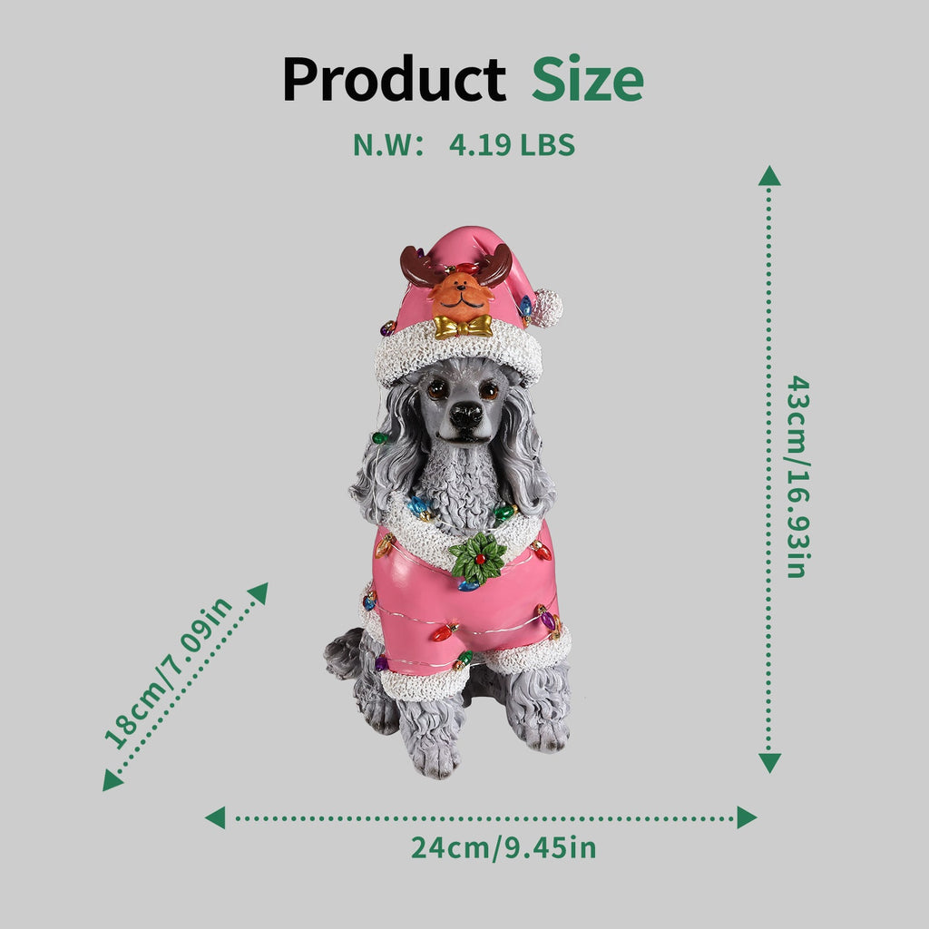 Christmas Poodle Statue, Holiday Dog Figurine