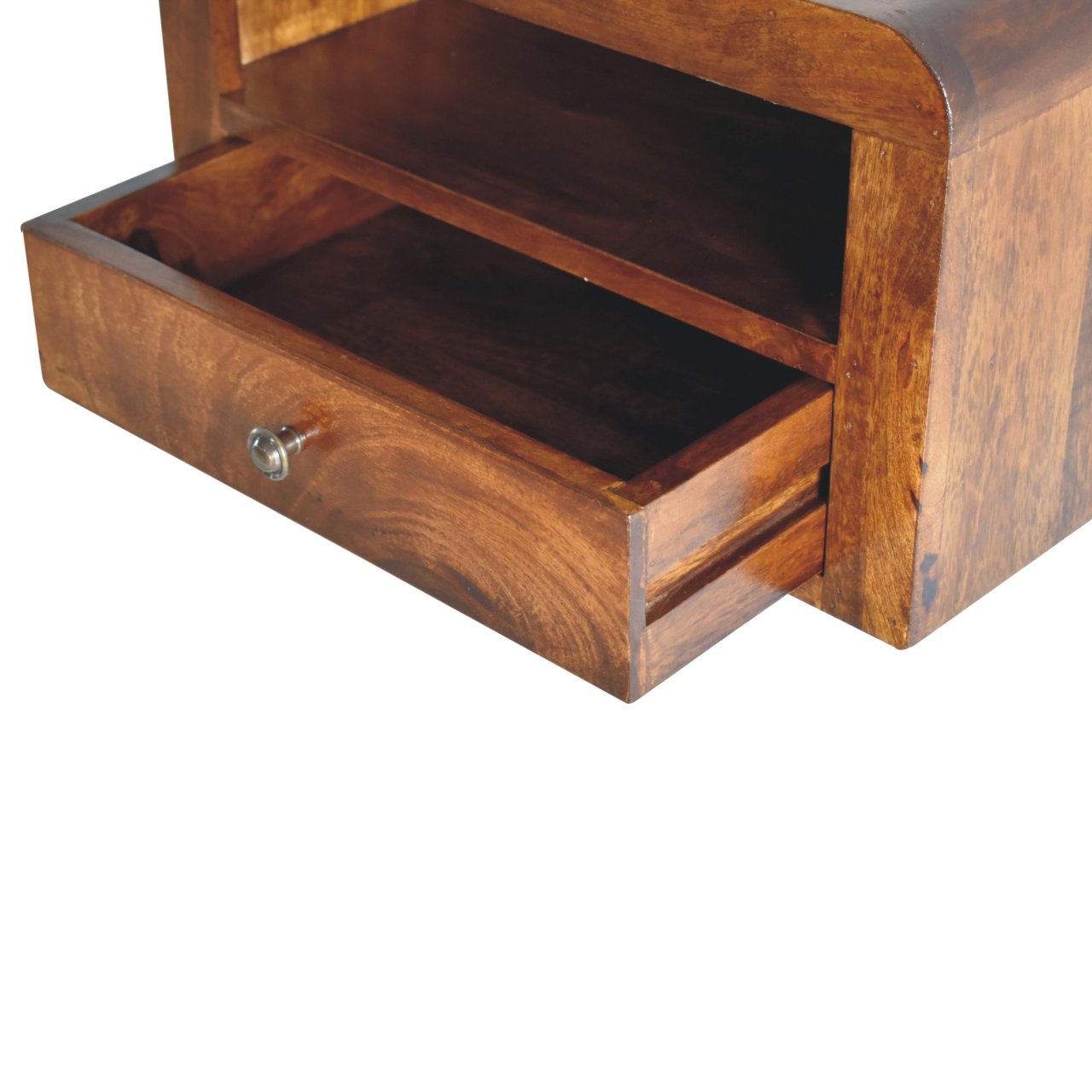 Chunky Chestnut Floating Bedside, 1-Drawer, 1 Open Slot