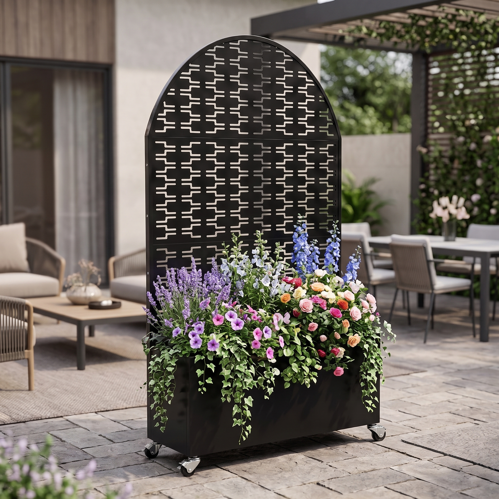 Arched Decorative Privacy Screen with Planter Box