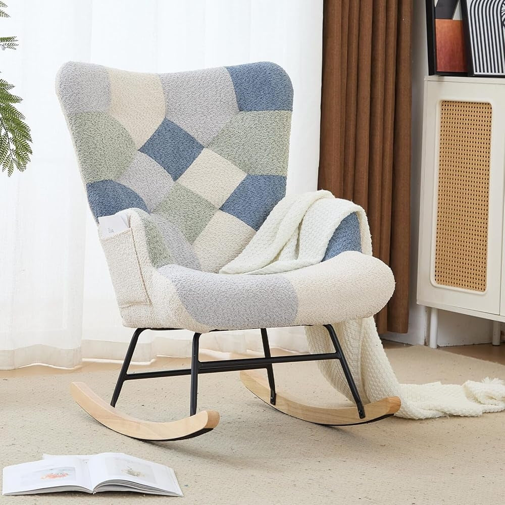 Patchwork Teddy Fleece Upholstered Rocking Chair