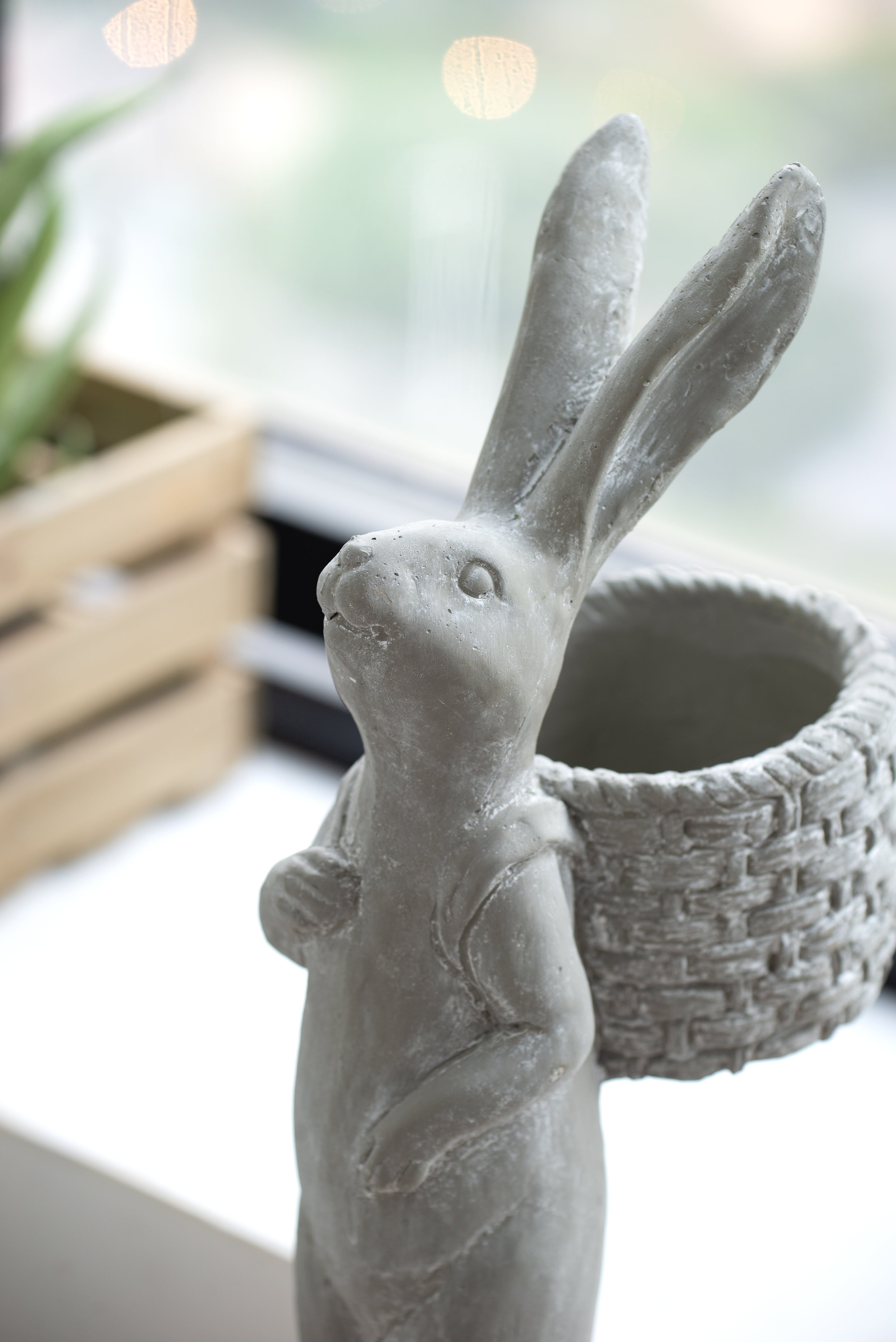 8.5x5.5x19.5" Tall Cement Rabbit Planter