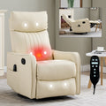 Beige Heat Massage Manual Recliner Chair with Rocker and Swivel