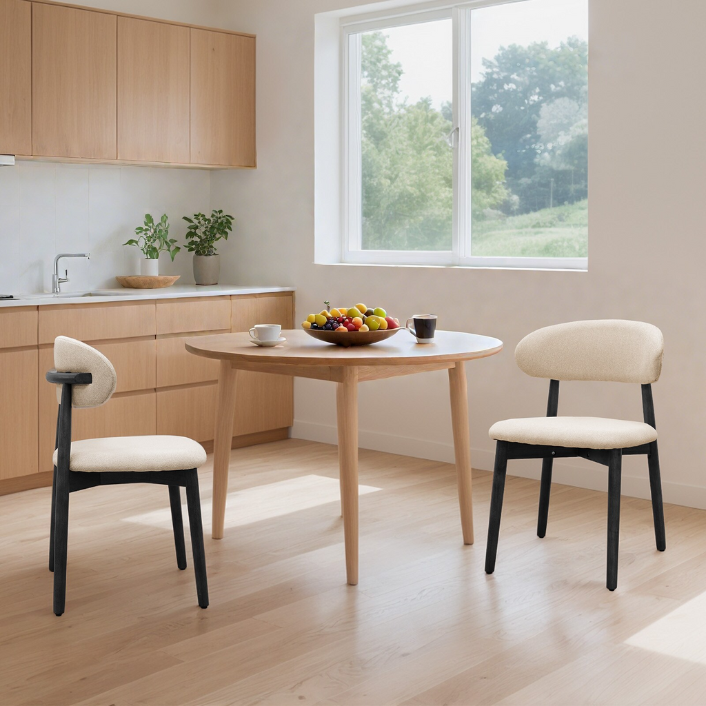 Beige Cotton-Linen Fabric Upholstered Dining Chair
