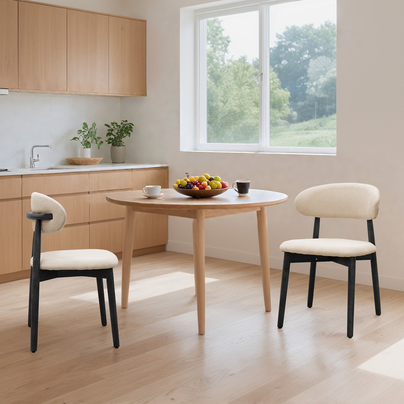 Beige Cotton-Linen Fabric Upholstered Dining Chair