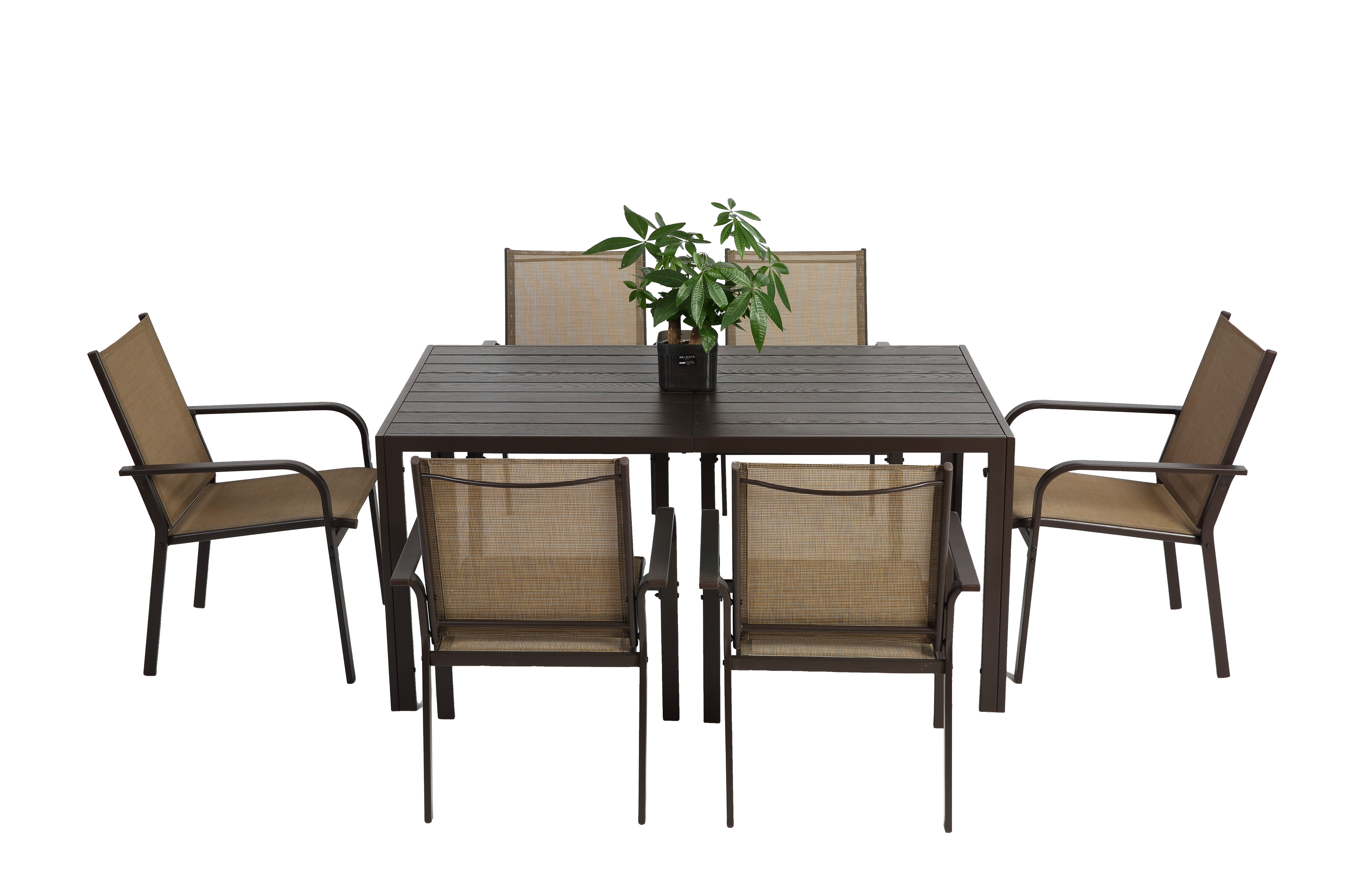 7 Pieces Patio Dining Set with Rectangular Table and 6 Textilene Chairs