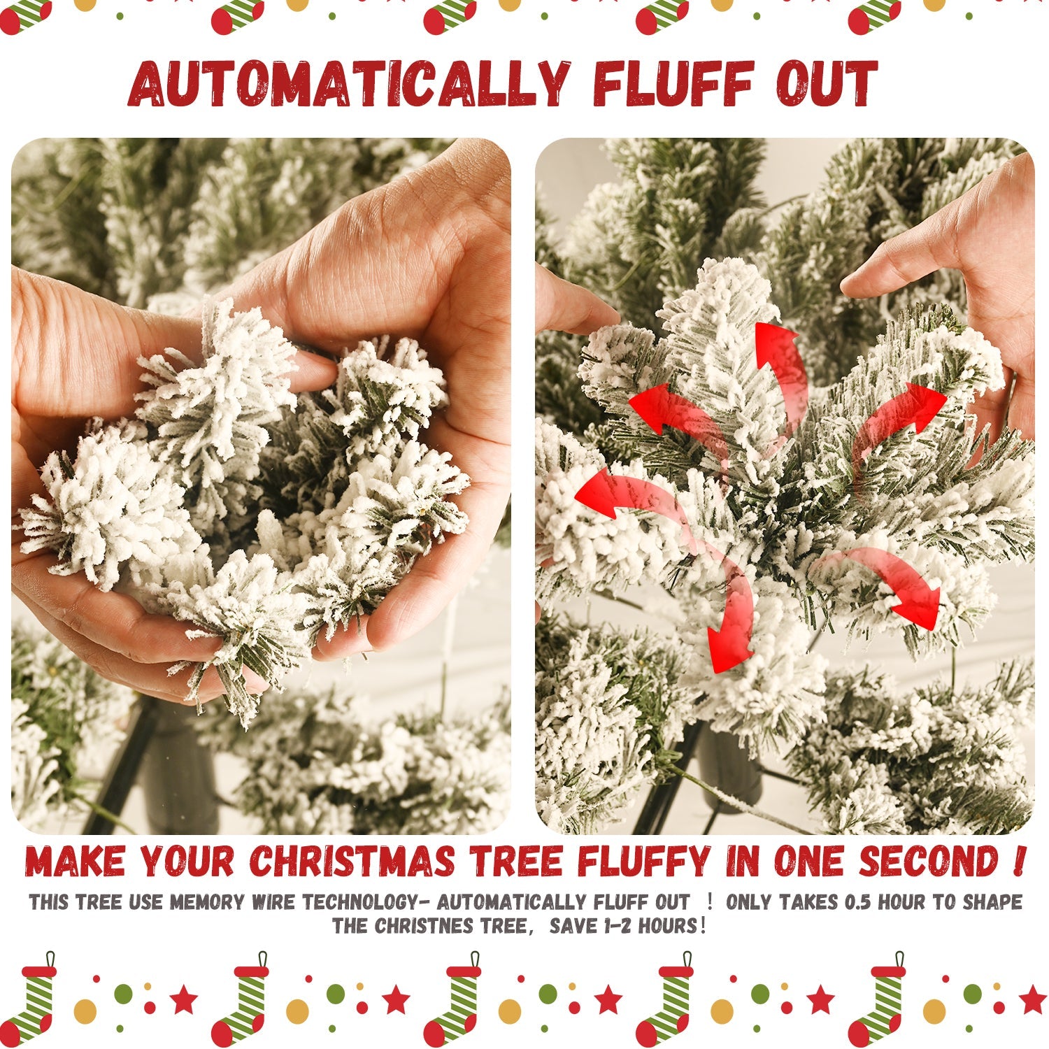 8ft Flocked Pre-Lit Christmas Tree with 500 UL Warm Lights
