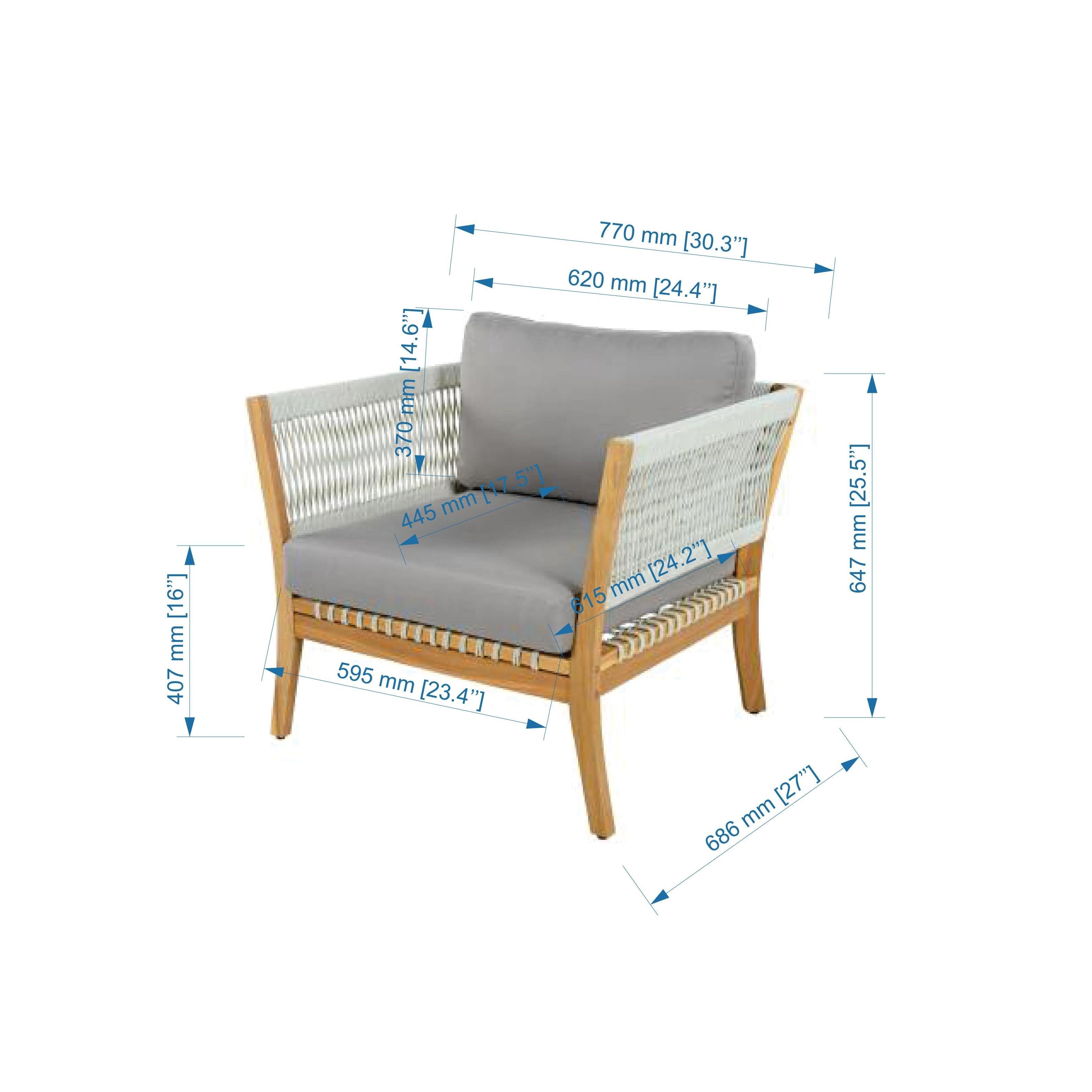 30.3" Outdoor Acacia Wood Patio Chair with Woven Rope Accents