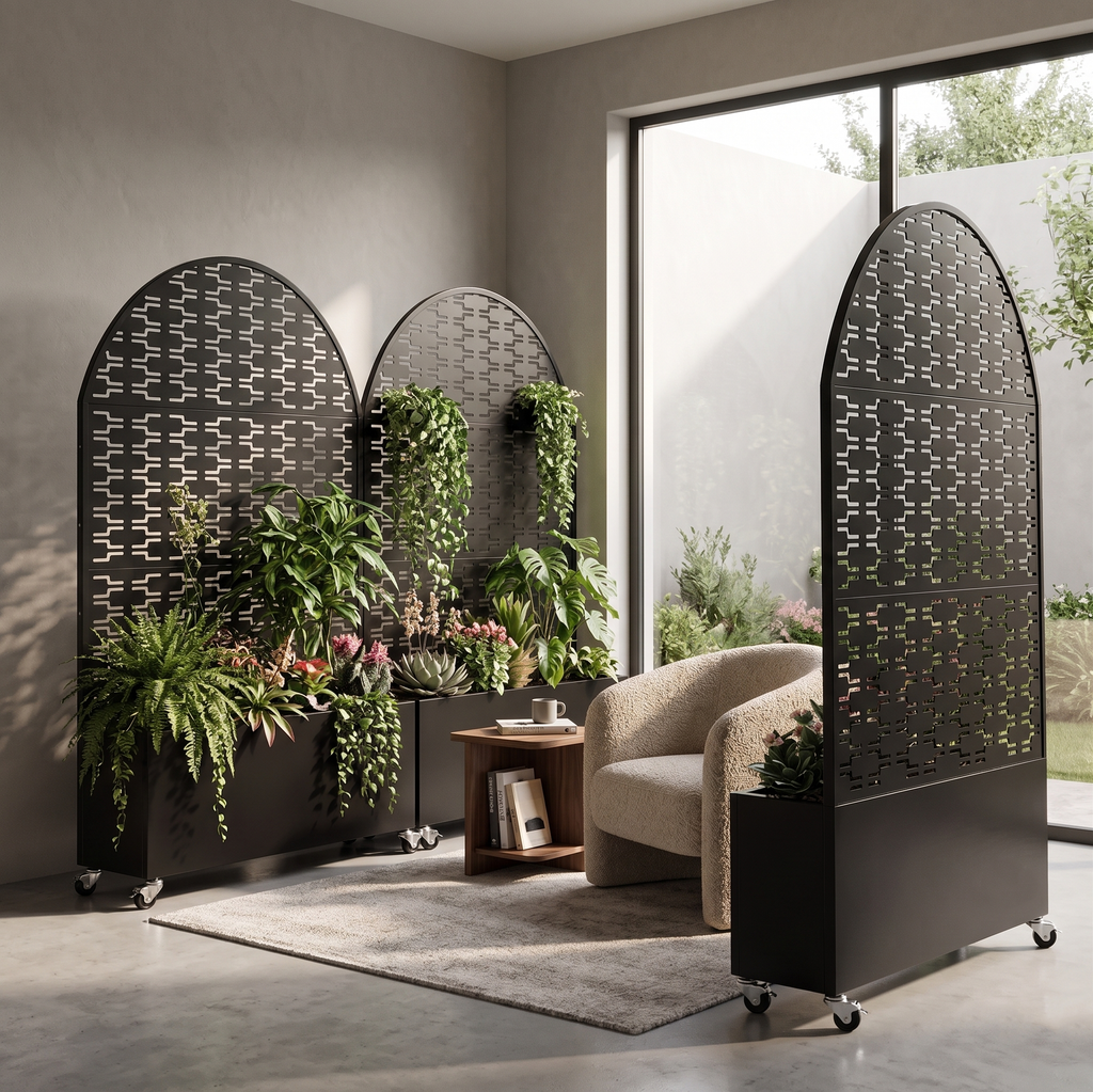 Arched Decorative Privacy Screen with Planter Box