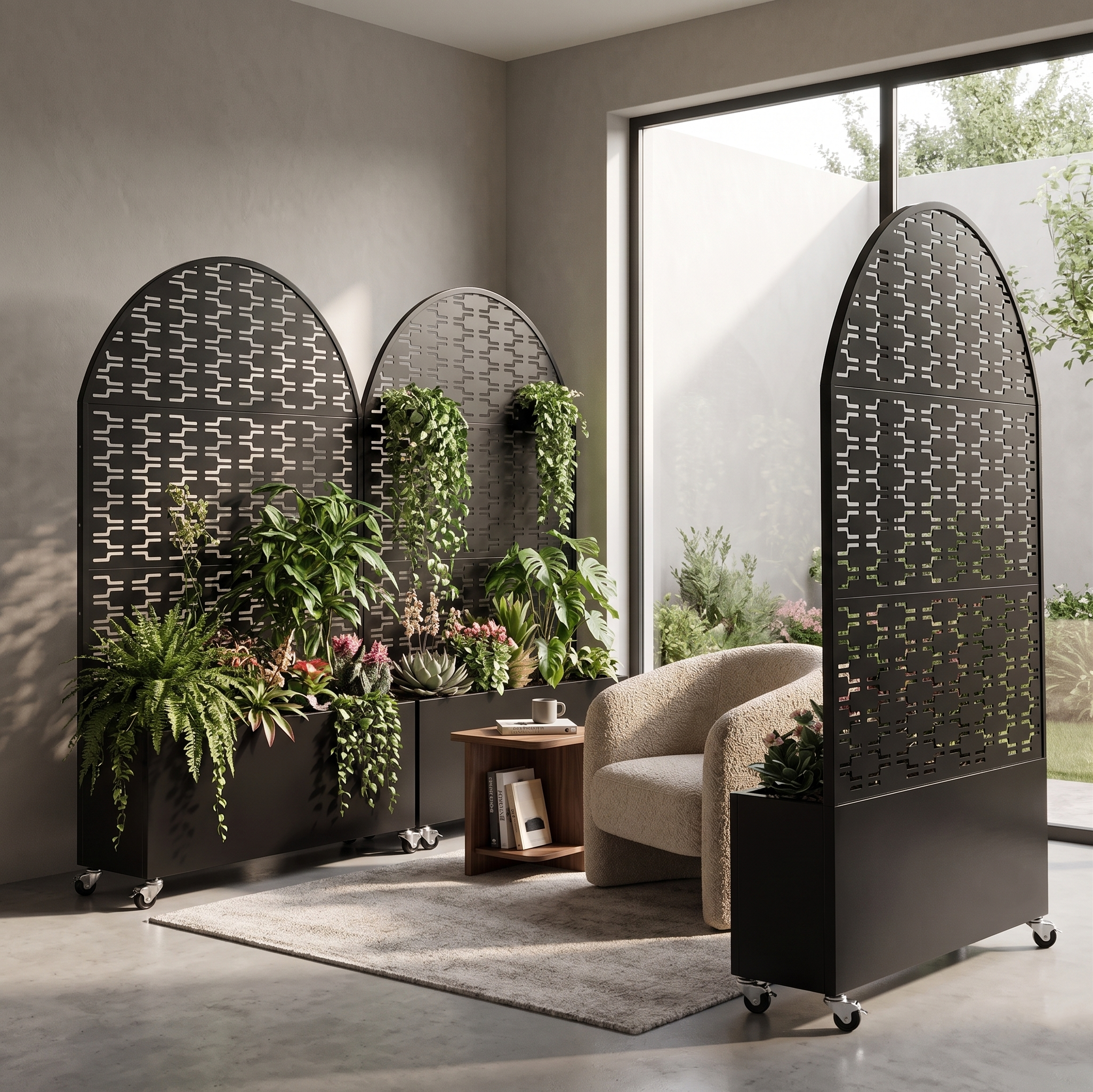 Arched Decorative Privacy Screen with Planter Box