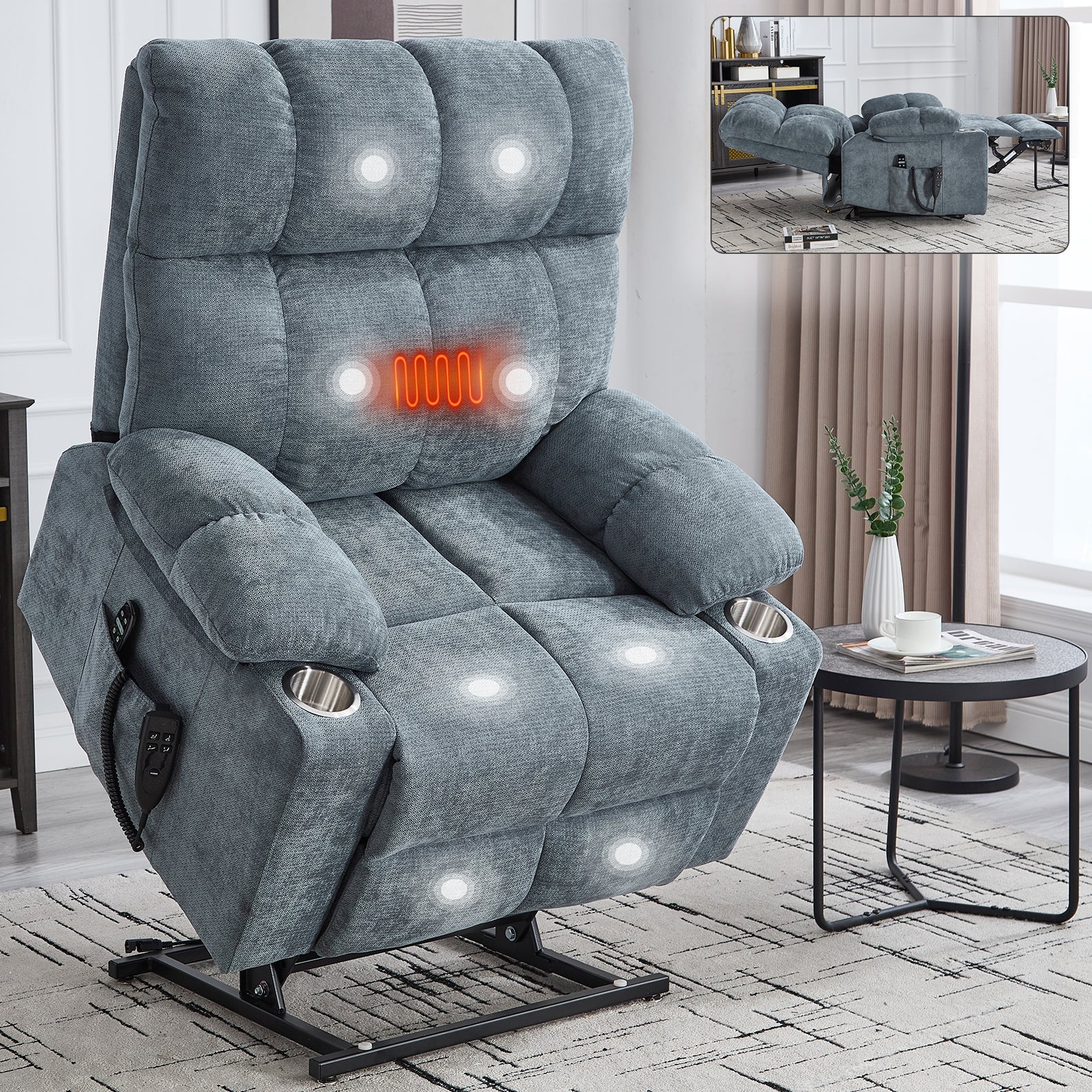 Grey Chenille Power Lift Recliner Chair