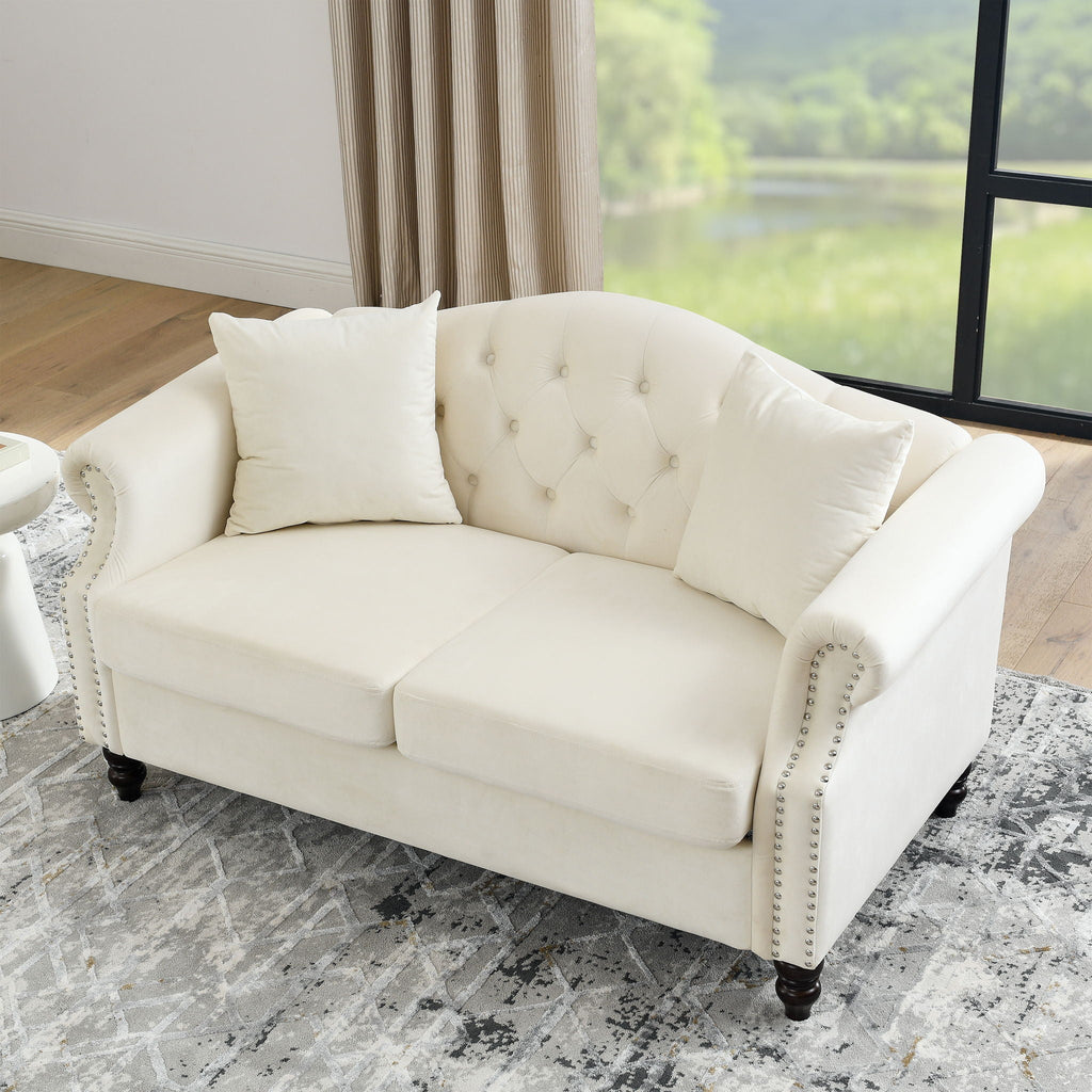 2 Seater Chesterfield Sofa With Rolled Arms And Nailhead Trim For Living Room