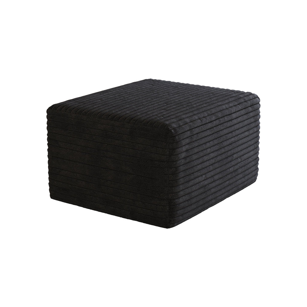 Black Plush Corduroy Sofa Ottoman - No Assembly Required