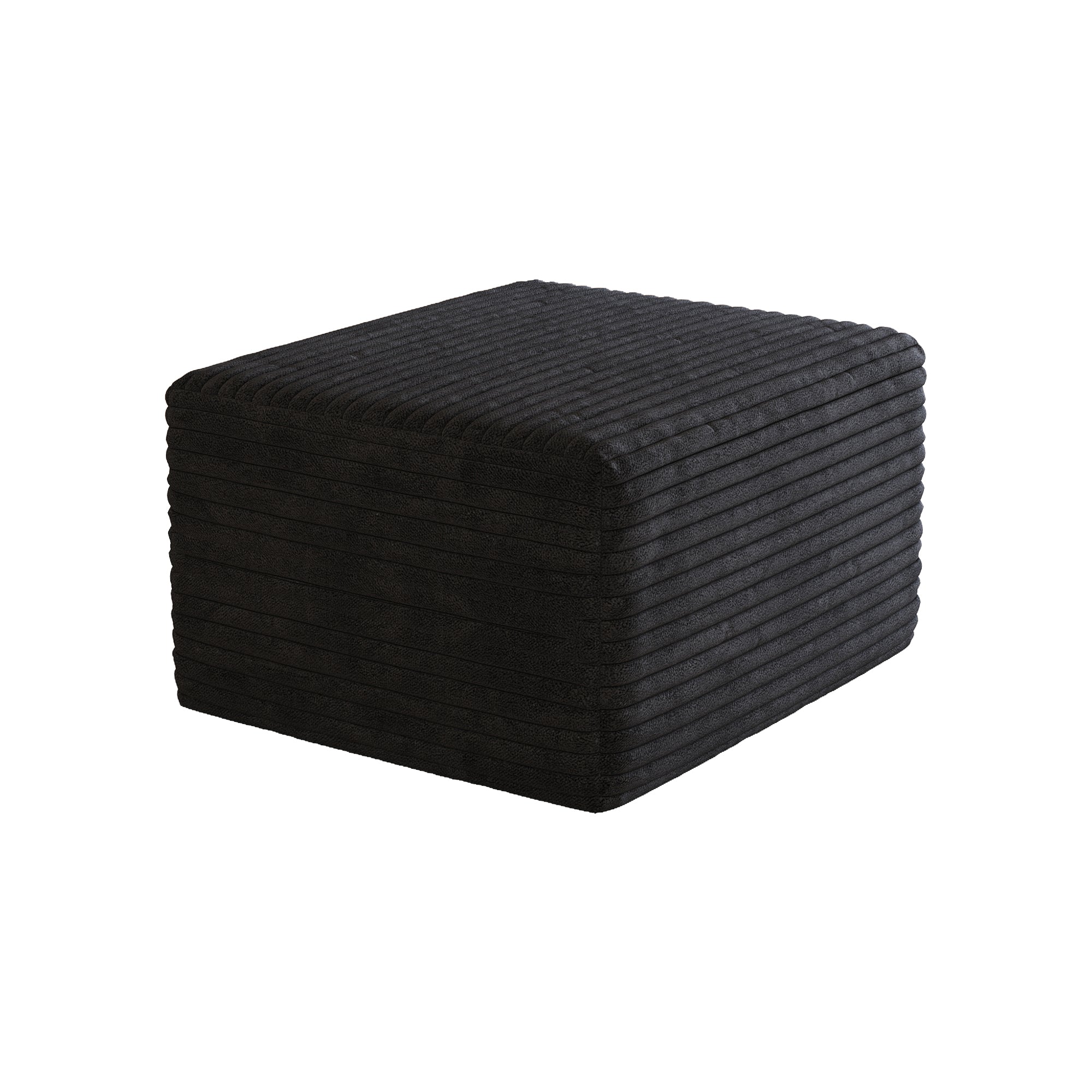 Black Plush Corduroy Sofa Ottoman - No Assembly Required