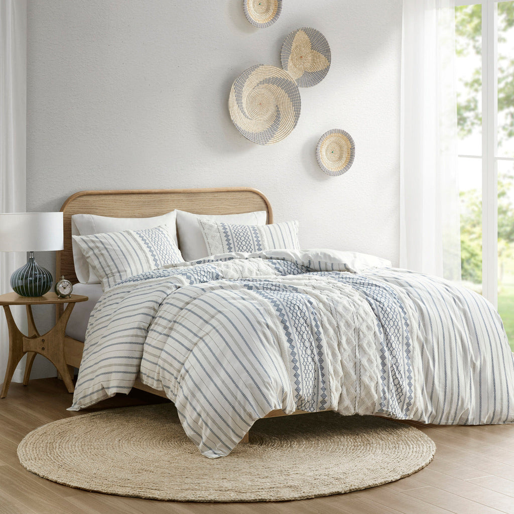 King/Cal King Cotton Printed Duvet Cover Set with Chenille