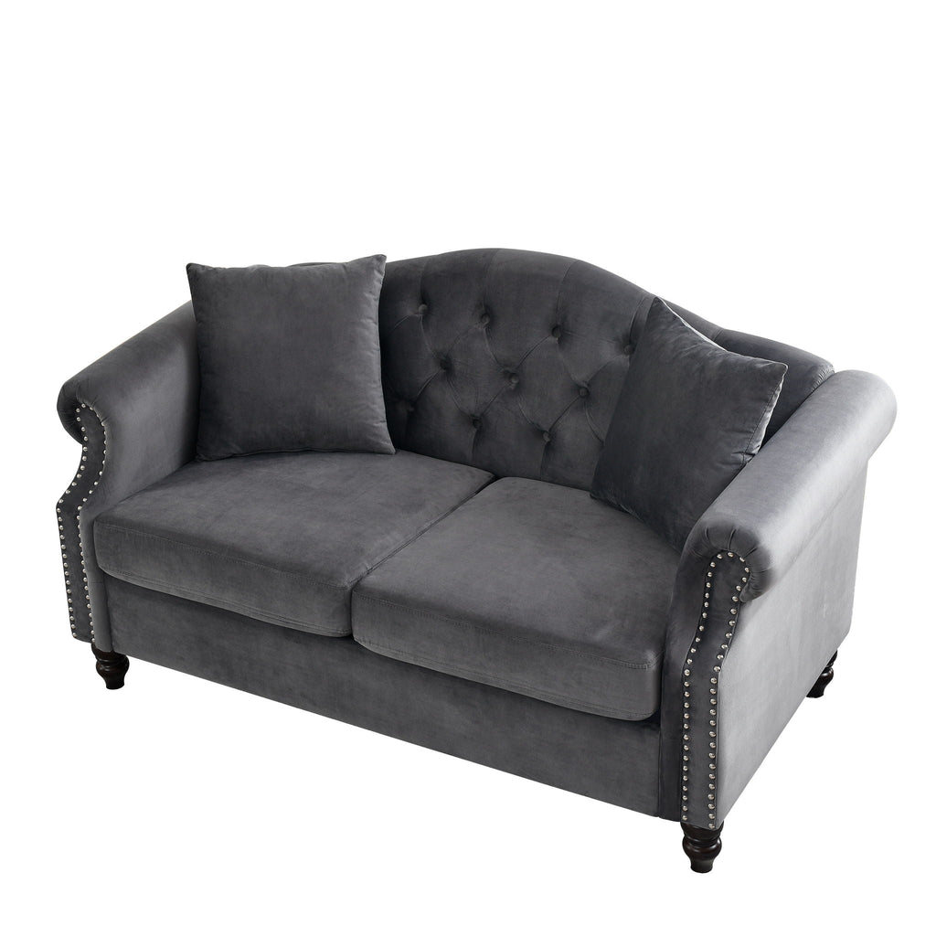 2 Seater Chesterfield Sofa With Rolled Arms And Nailhead Trim For Living Room