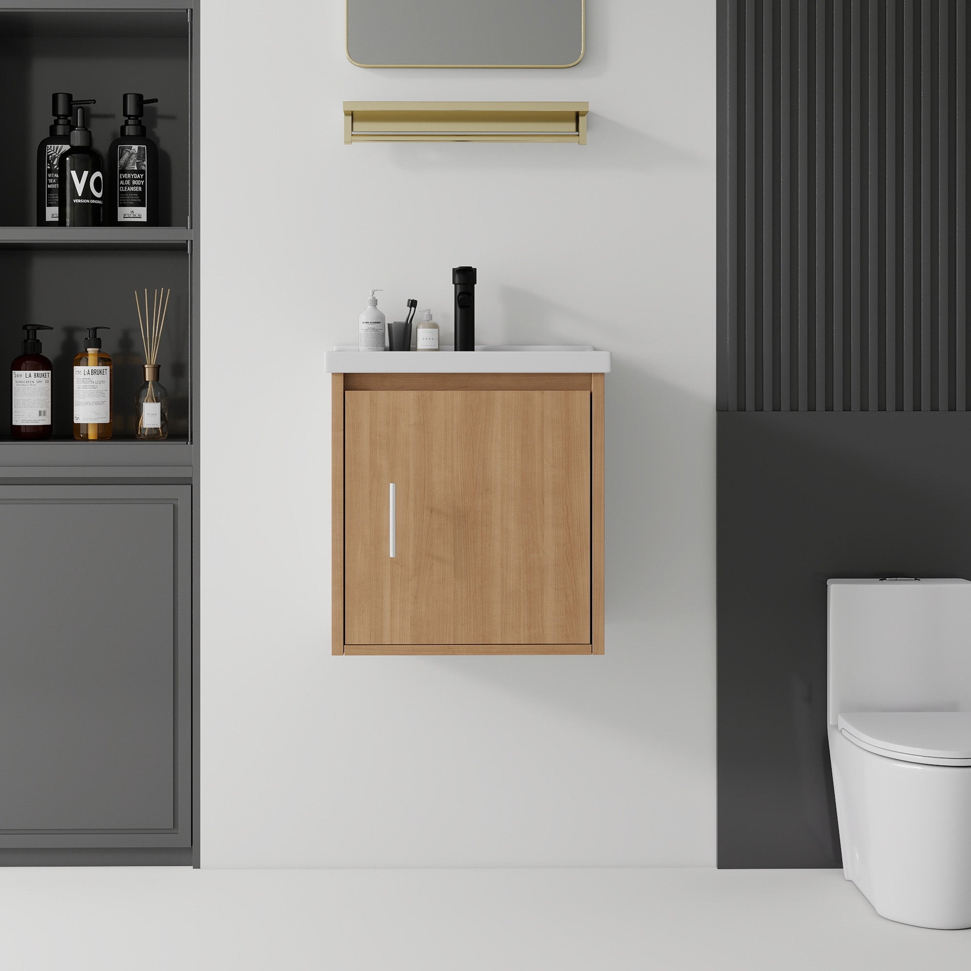 20 Inch Floating Bathroom Vanity with Sink, Soft-Close Door, Ceramic Sink, Plywood