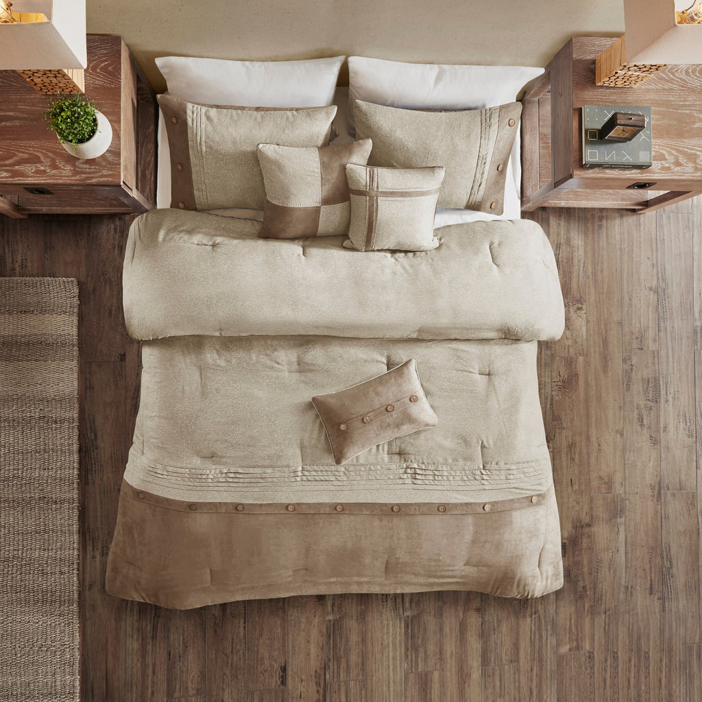 7 Piece Faux Suede Comforter Set Tan Queen