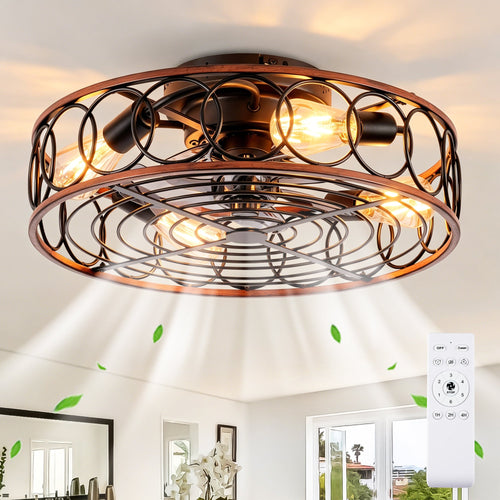 20 Inch Caged Ceiling Fan with Lights and Remote Control